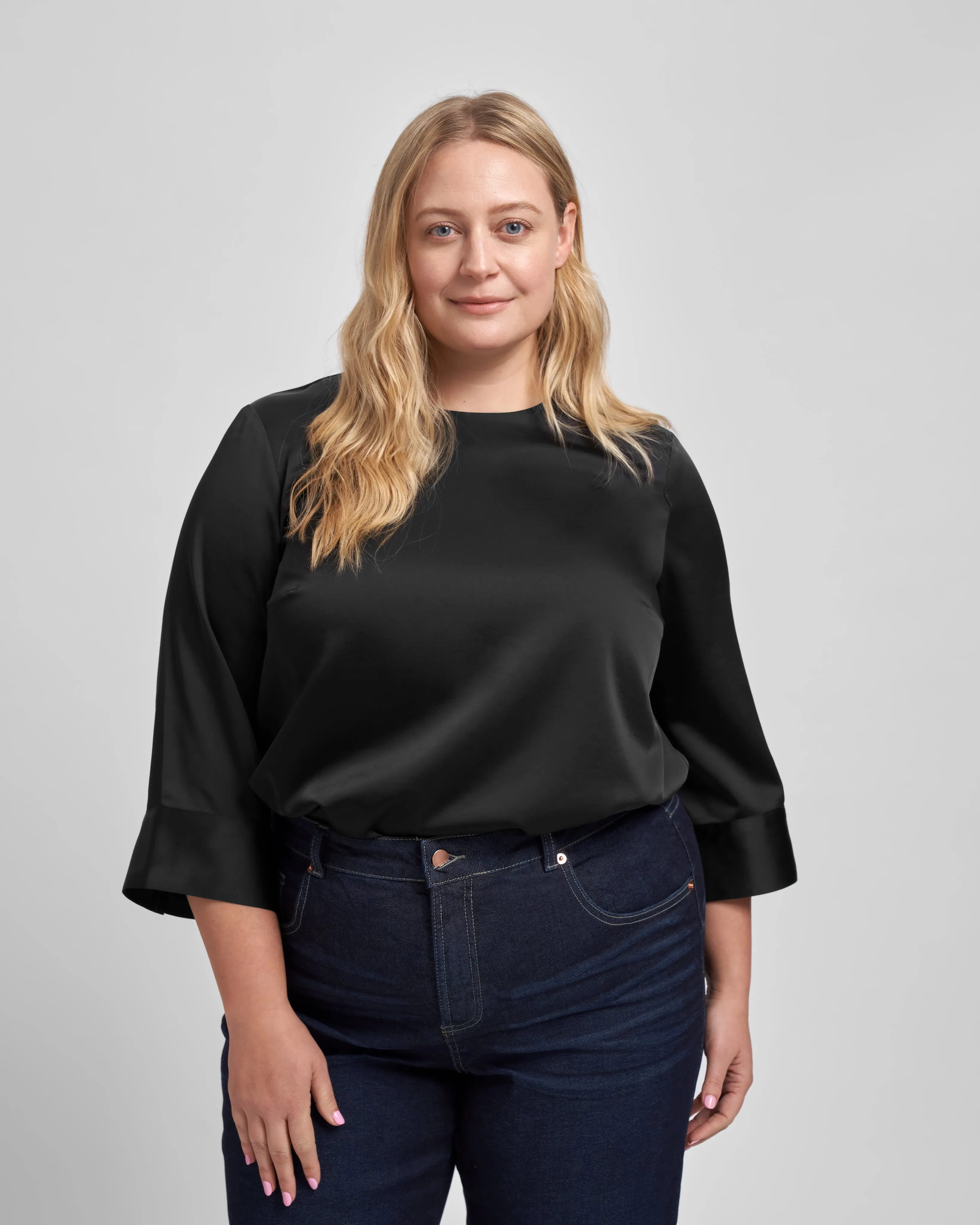 Louise Long Sleeve Satin Blouse - Black sold by Universal Standard