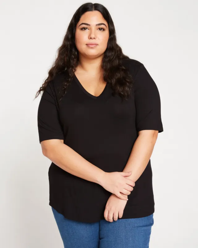 Lily Liquid Jersey V-Neck Stovepipe Tee - Black sold by Universal Standard