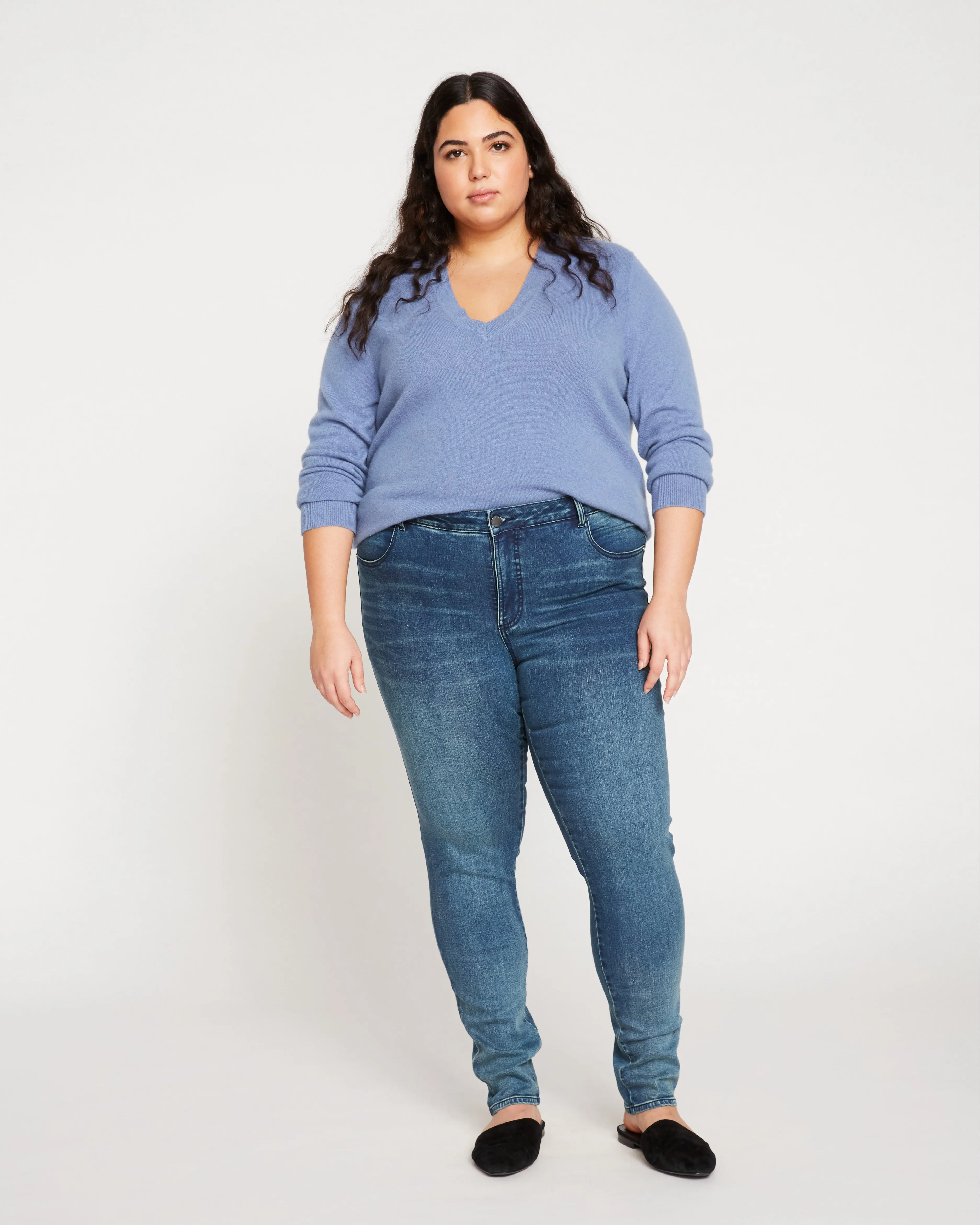 Seine Mid Rise Skinny Jeans 32 Inch - Distressed Blue sold by Universal Standard