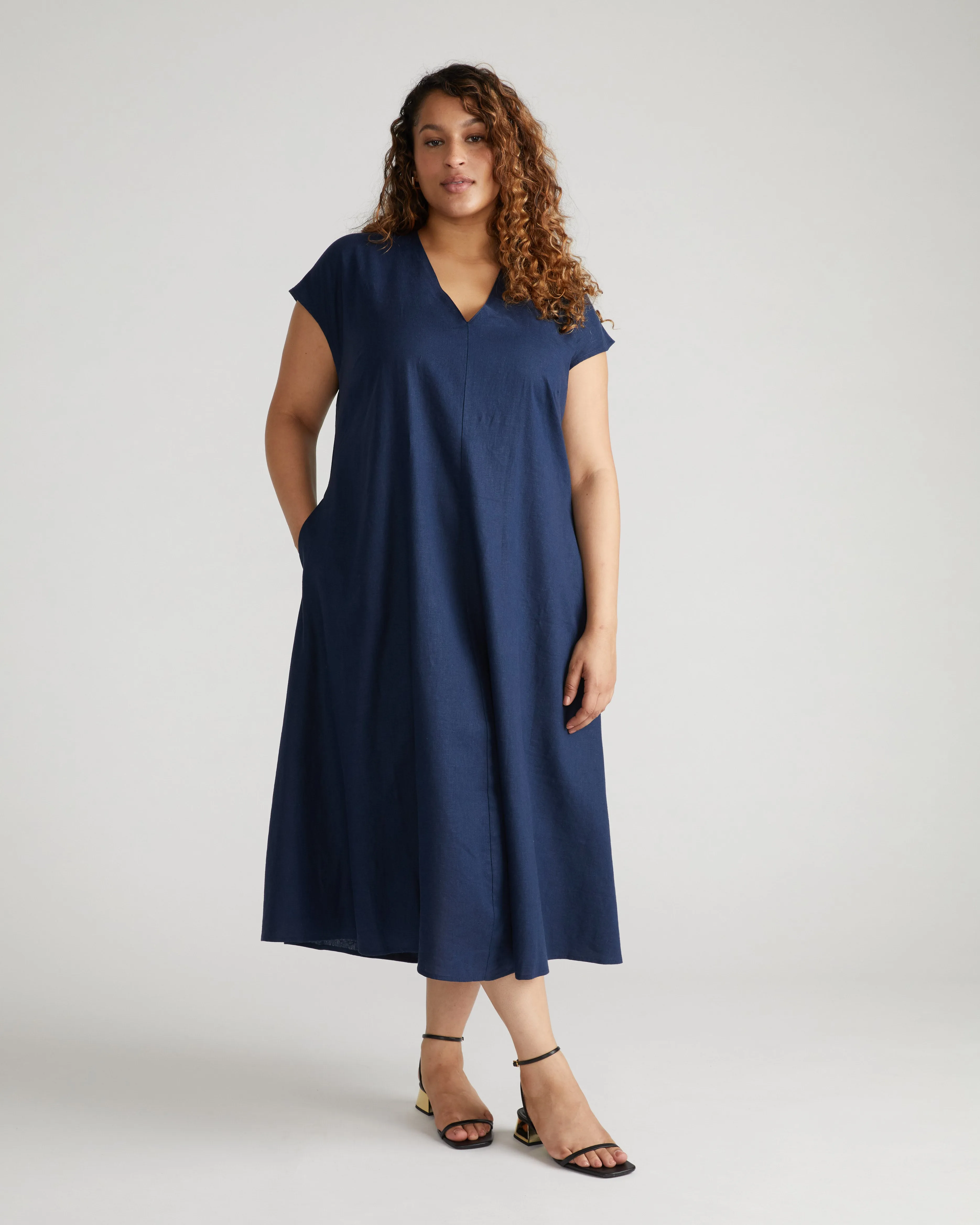 Louvre Bow Back Linen Dress - Classic Navy sold by Universal Standard
