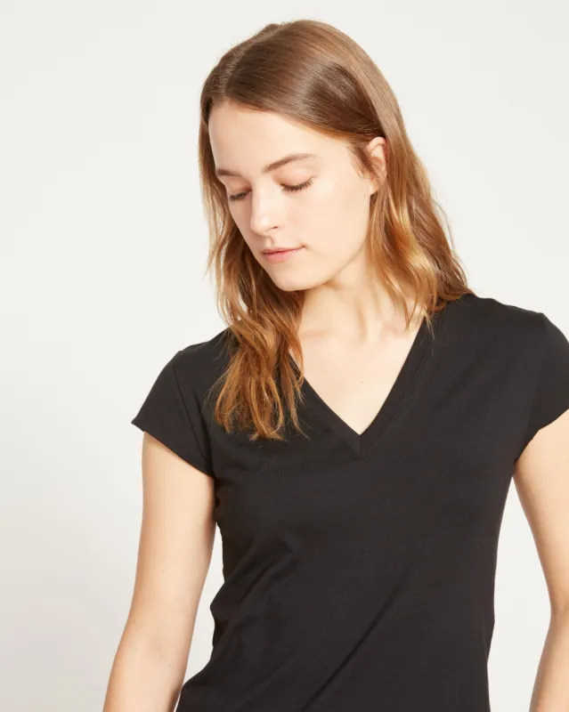 Ashley V Neck Cap Sleeve Tee - Black sold by Universal Standard