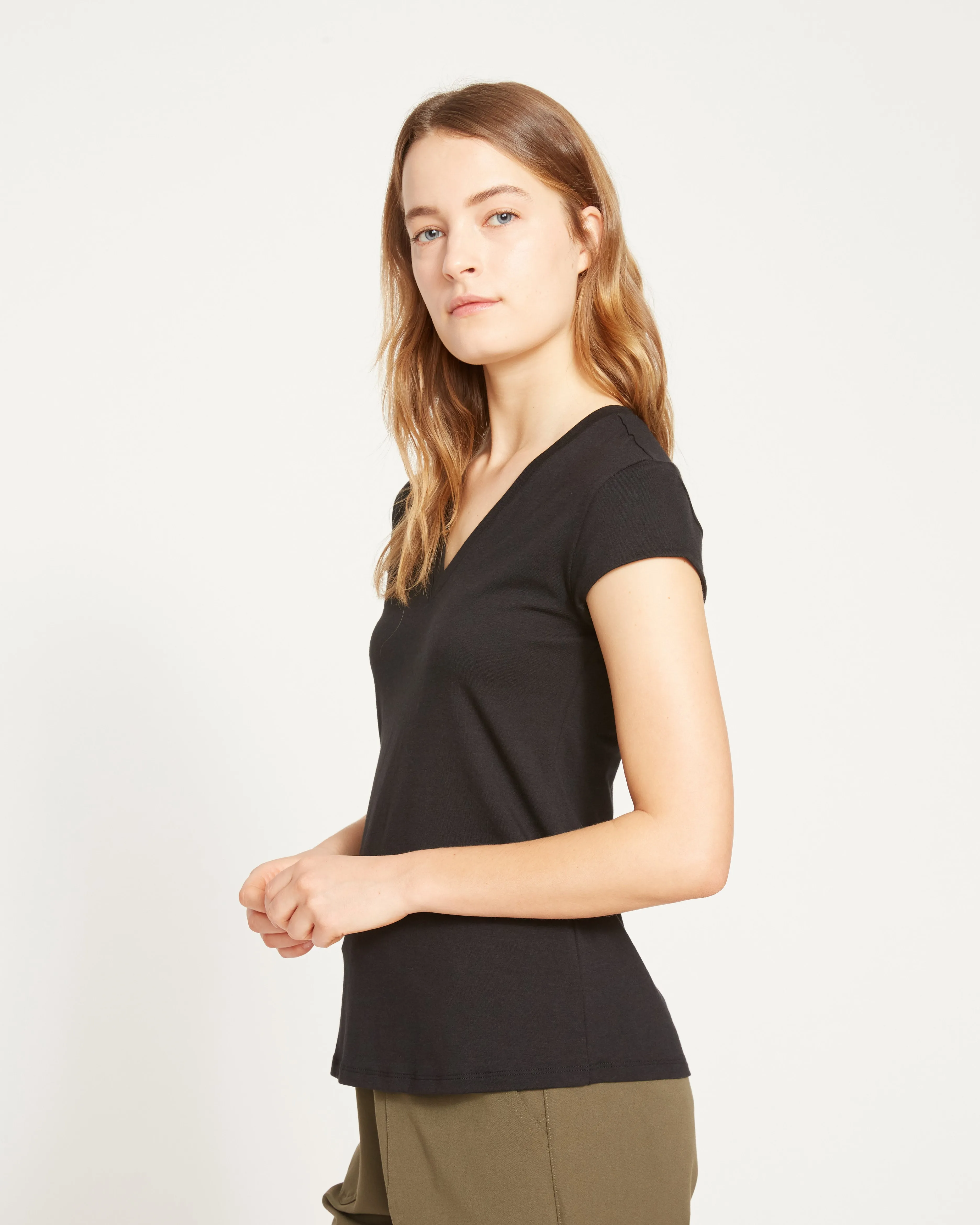 Ashley V Neck Cap Sleeve Tee - Black sold by Universal Standard product image thumbnail 3