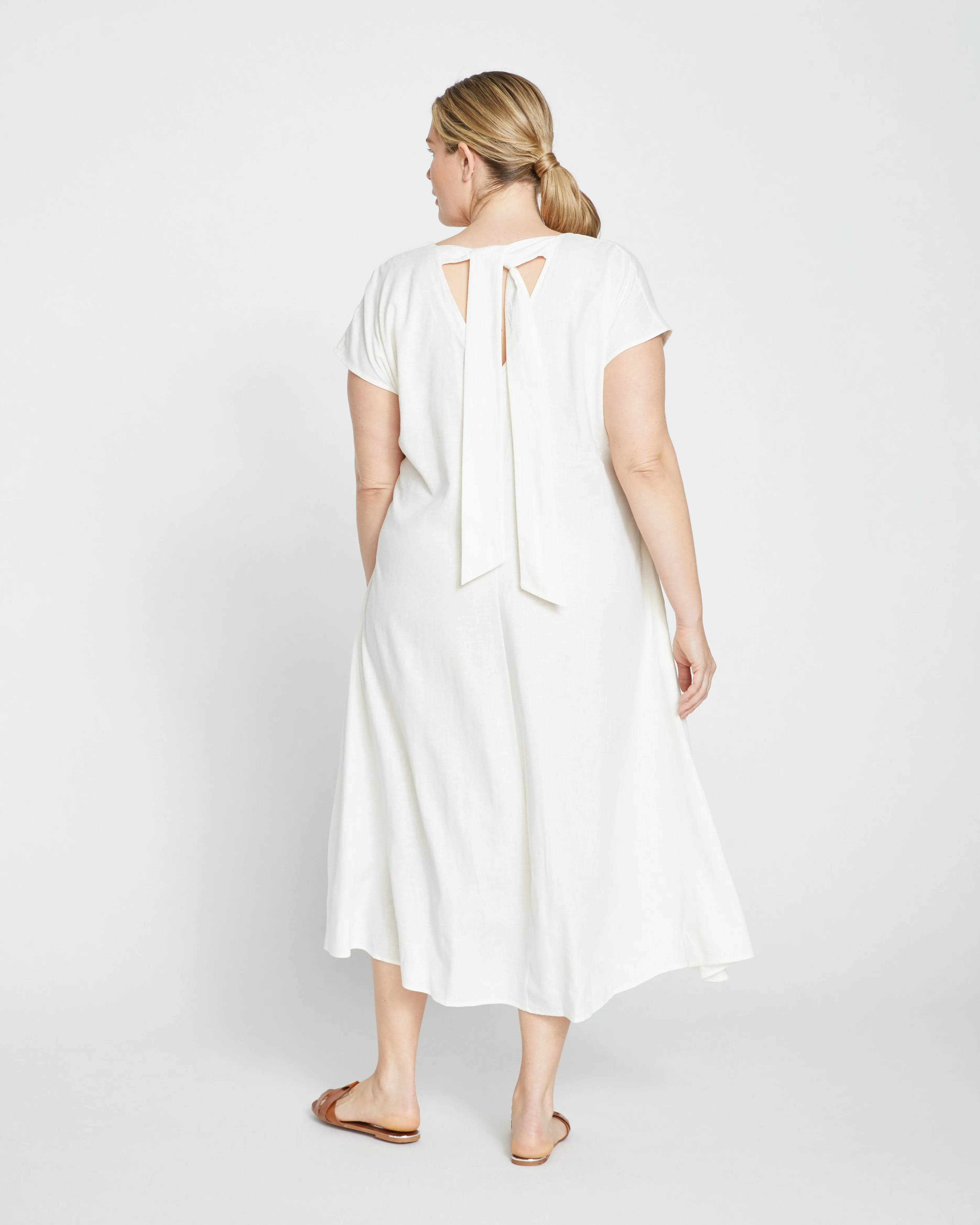 Louvre Bow Back Linen Dress - White sold by Universal Standard