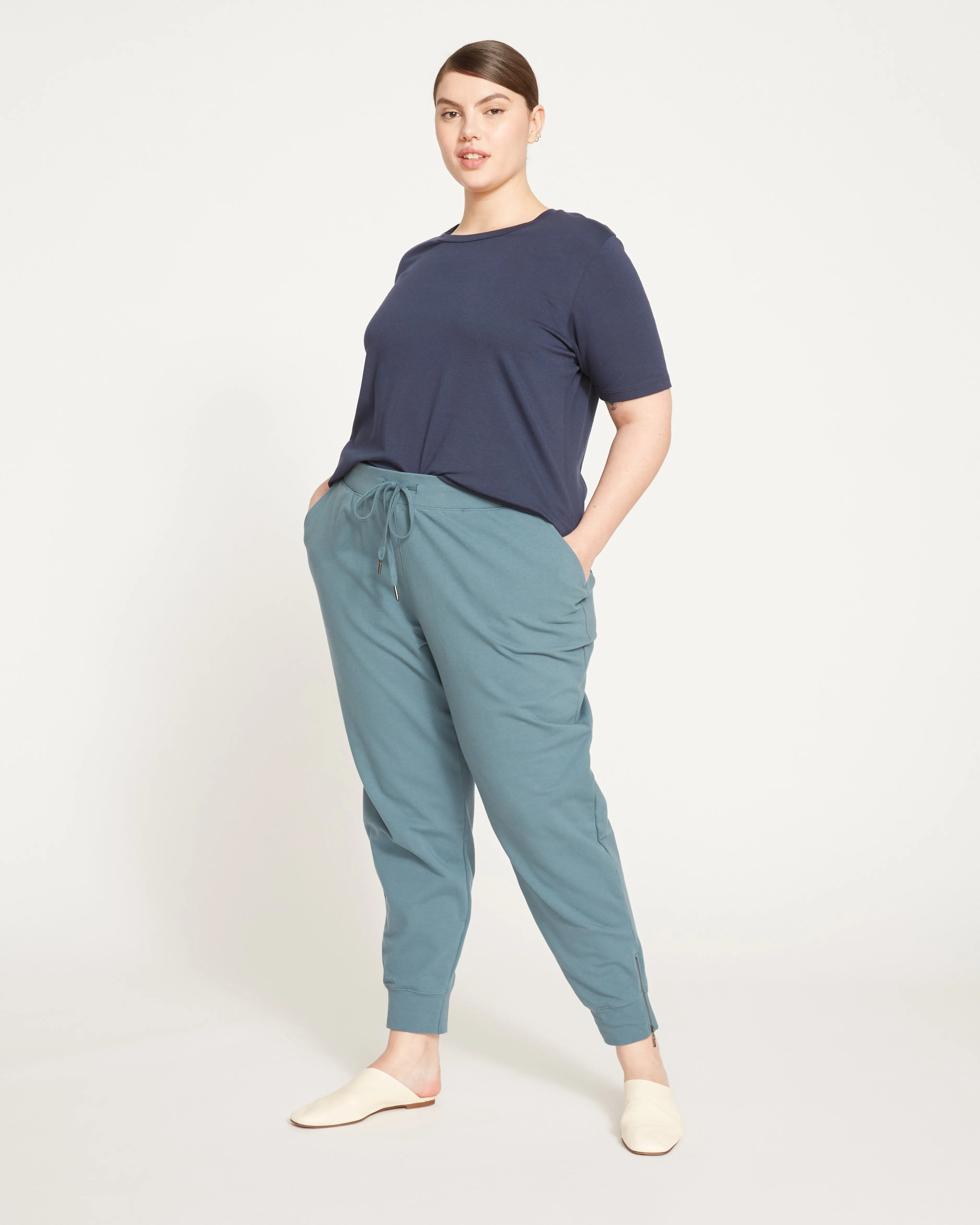 Ankle Zip Heather Brushed Terry Drawstring Jogger - Storm sold by Universal Standard product image thumbnail 3