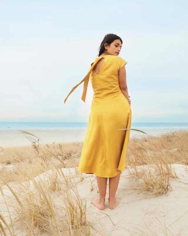 Louvre Bow Back Linen Dress - Golden Hour sold by Universal Standard