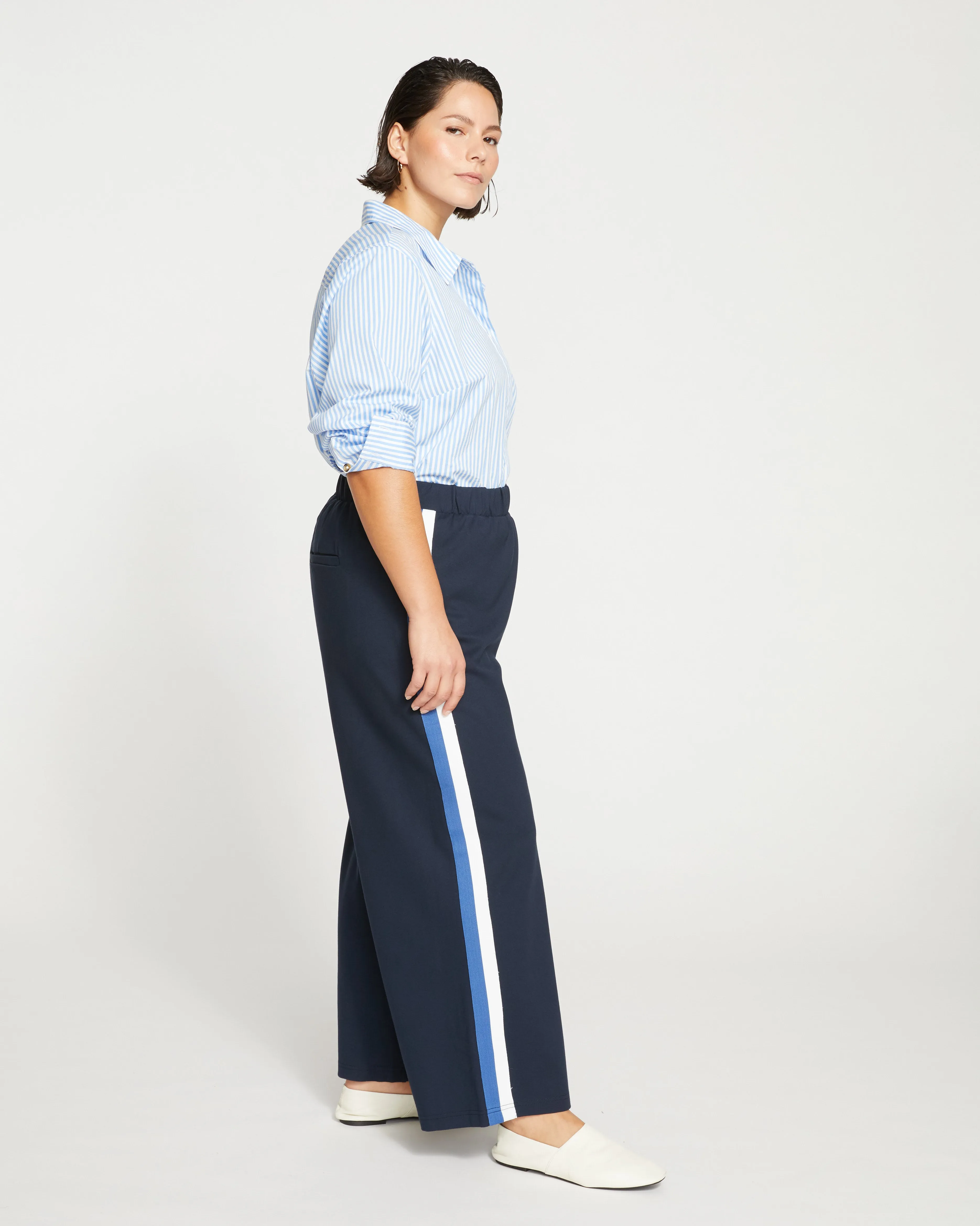 Stephanie Wide Leg Stripe Ponte Pants 27 Inch - Navy with Blue/White Stripe sold by Universal Standard product image thumbnail 3