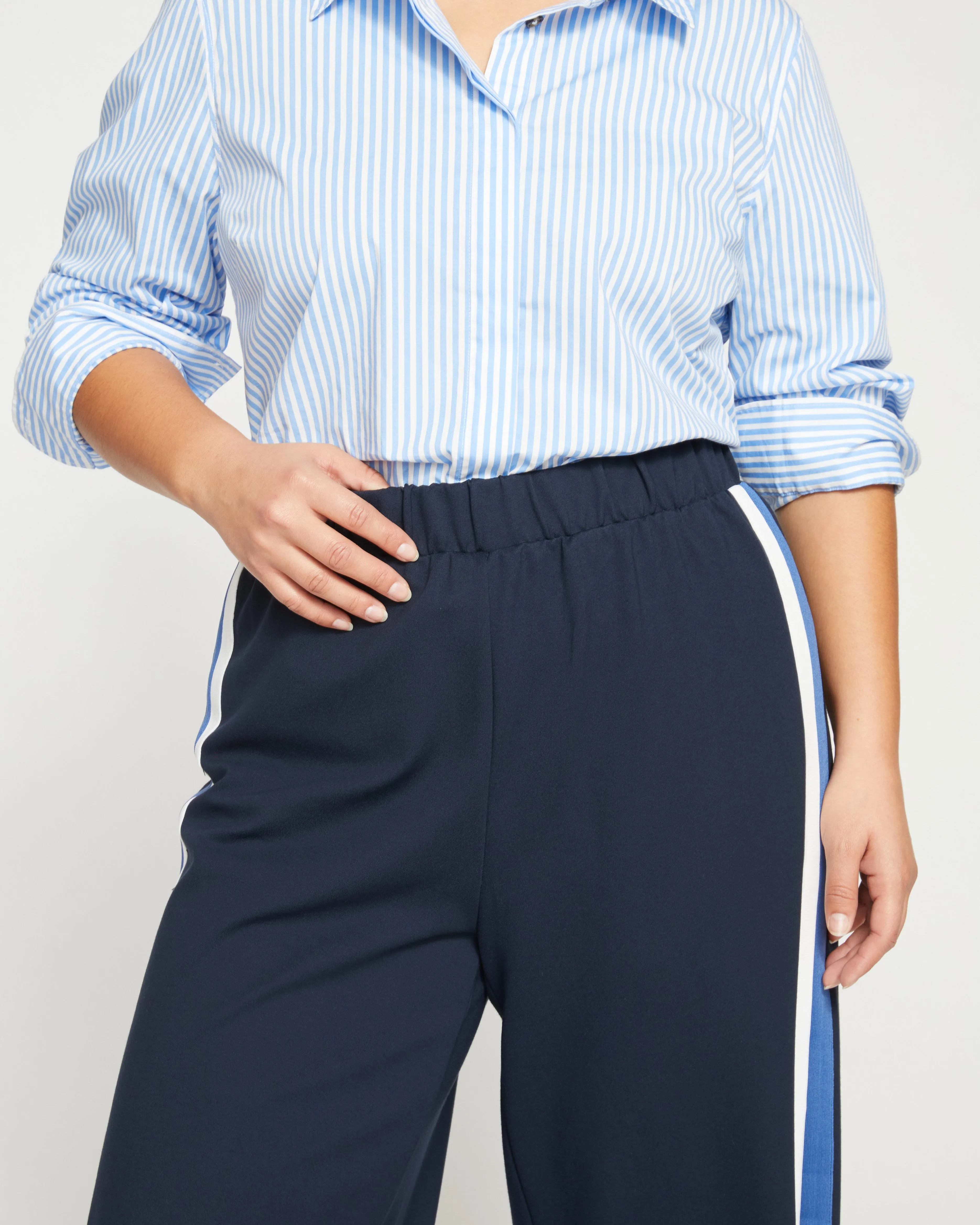 Stephanie Wide Leg Stripe Ponte Pants 27 Inch - Navy with Blue/White Stripe sold by Universal Standard product image thumbnail 2