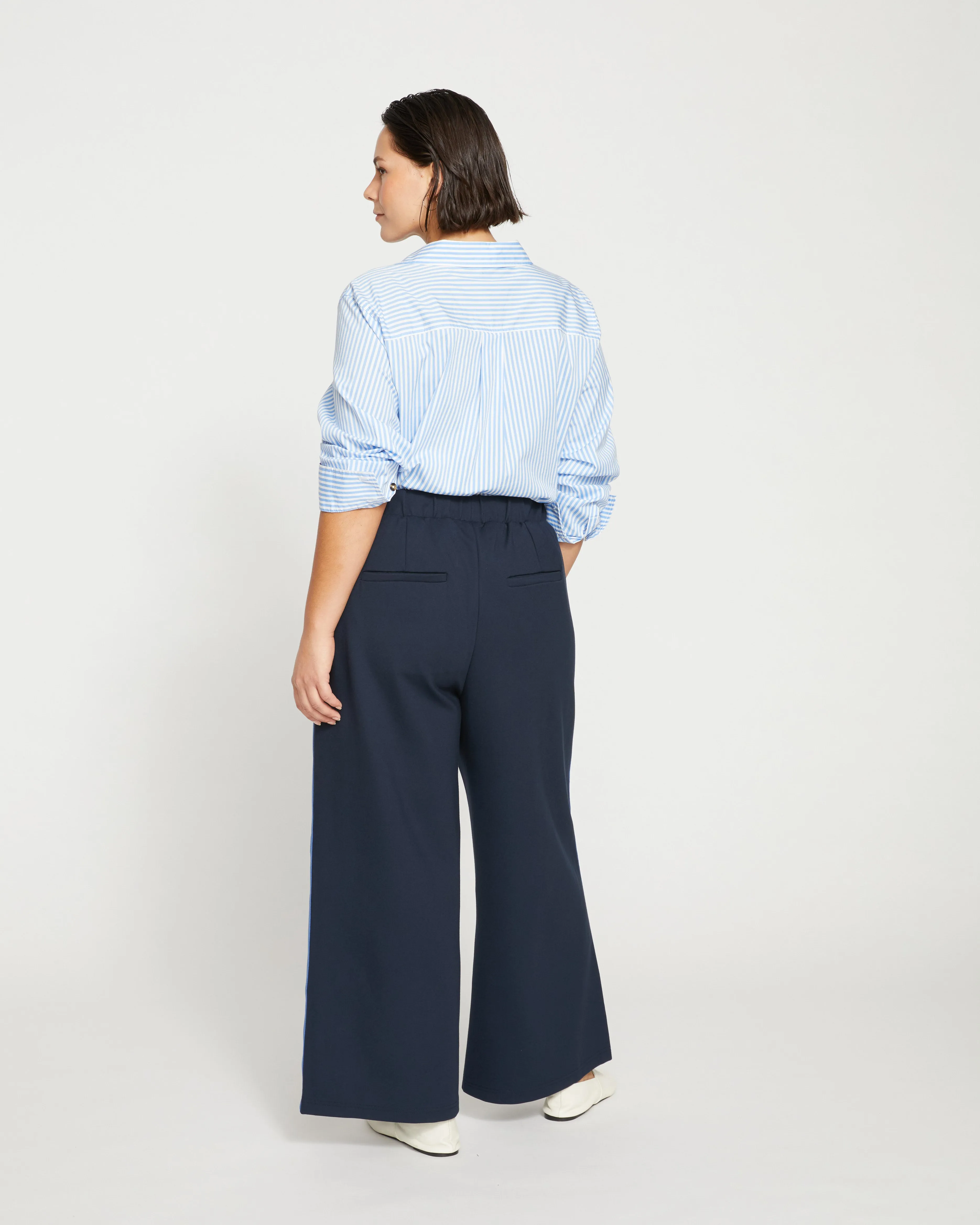Stephanie Wide Leg Stripe Ponte Pants 27 Inch - Navy with Blue/White Stripe sold by Universal Standard product image thumbnail 4