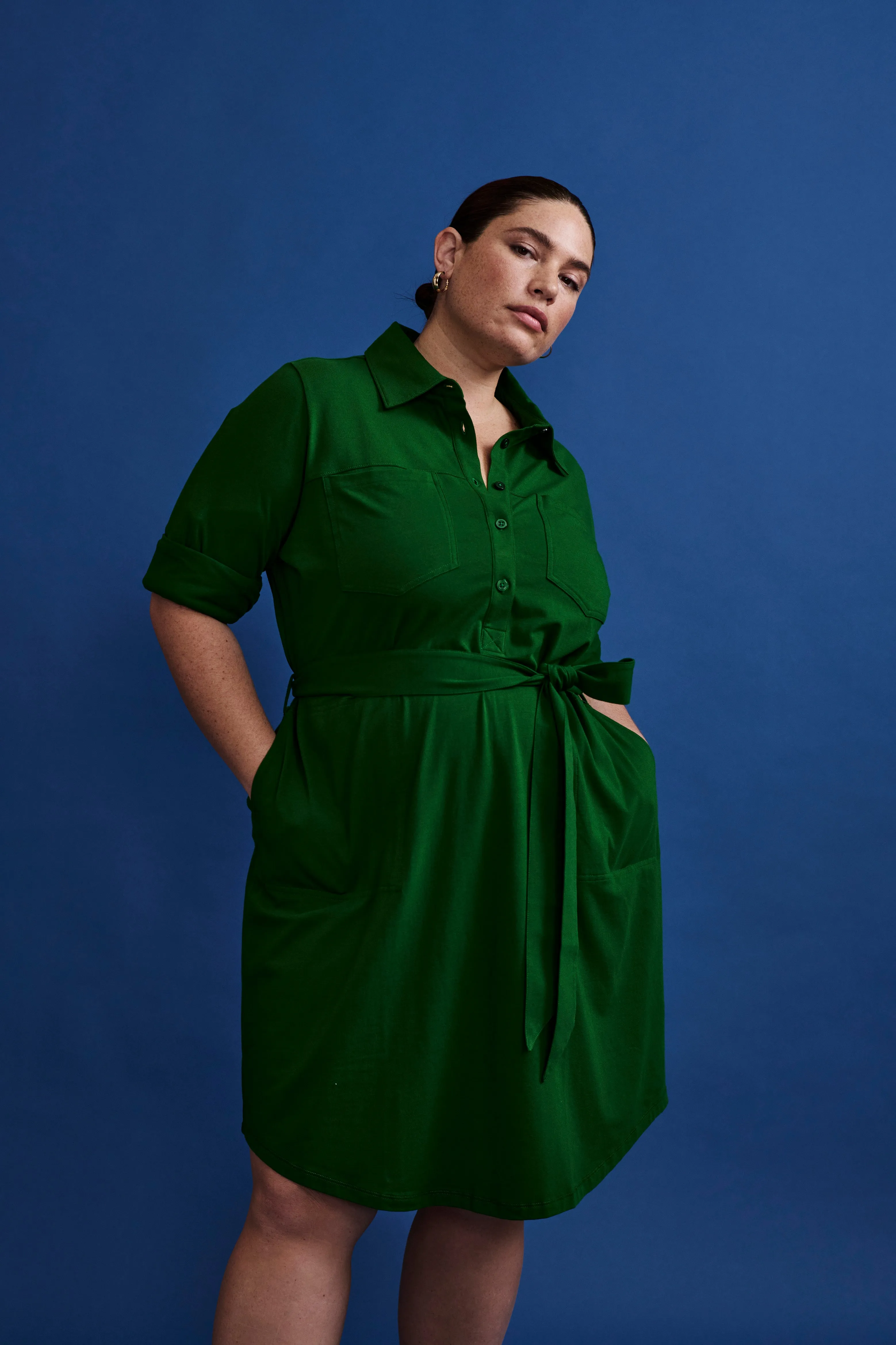 Suffolk Pima Cotton Shirtdress - Jardin sold by Universal Standard