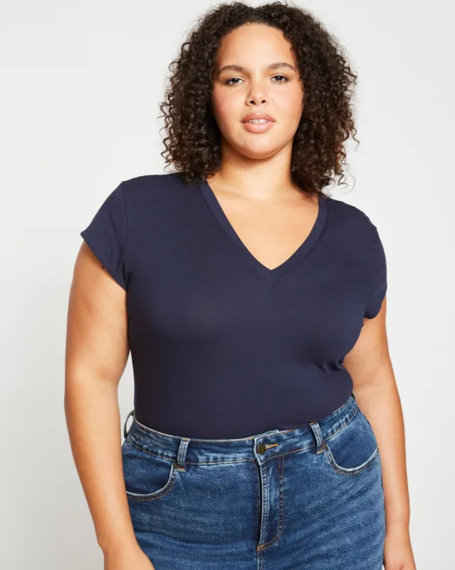Ashley V Neck Cap Sleeve Tee - Midnight sold by Universal Standard