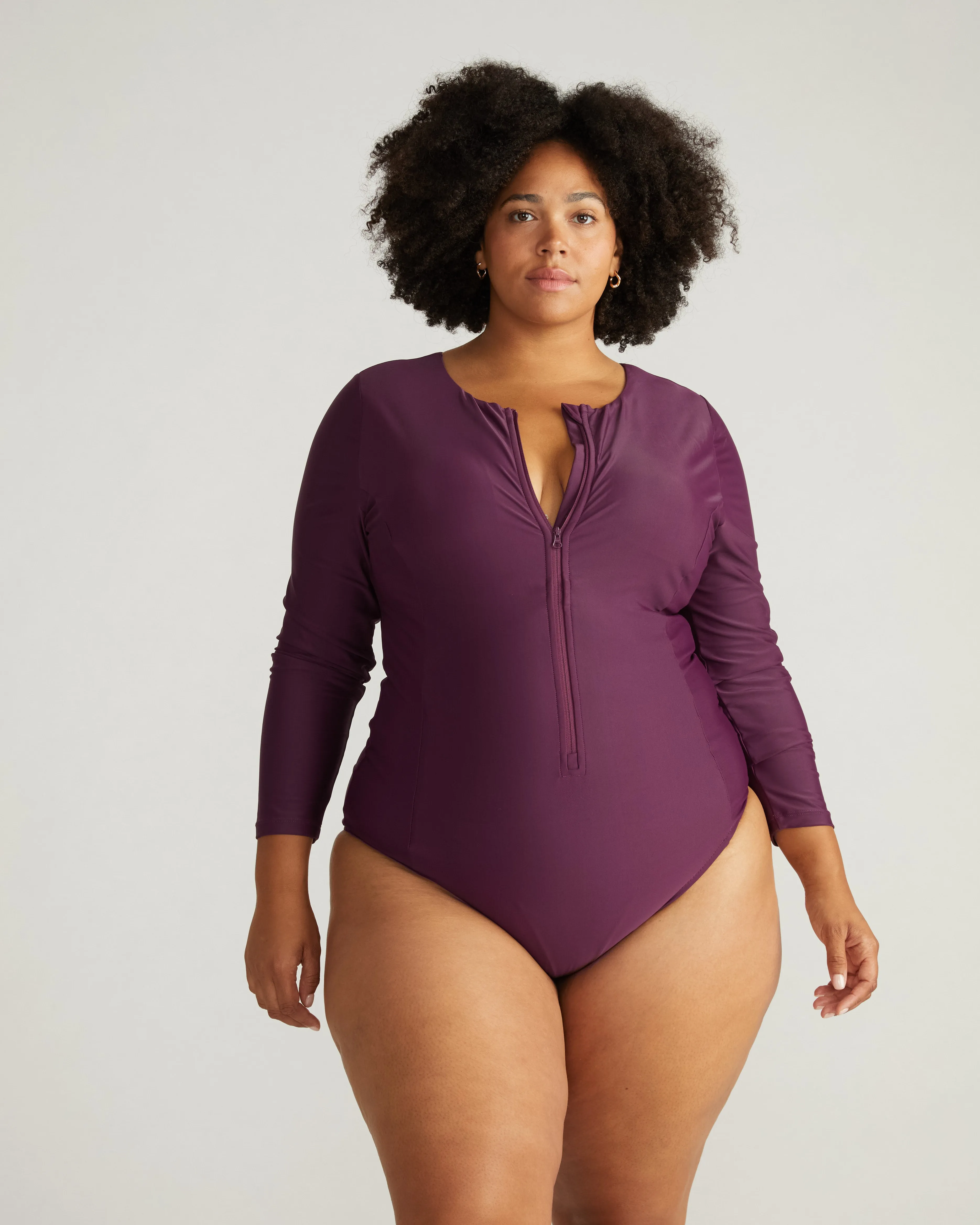 The Surf Long Sleeve Swimsuit - Deep Pansy sold by Universal Standard