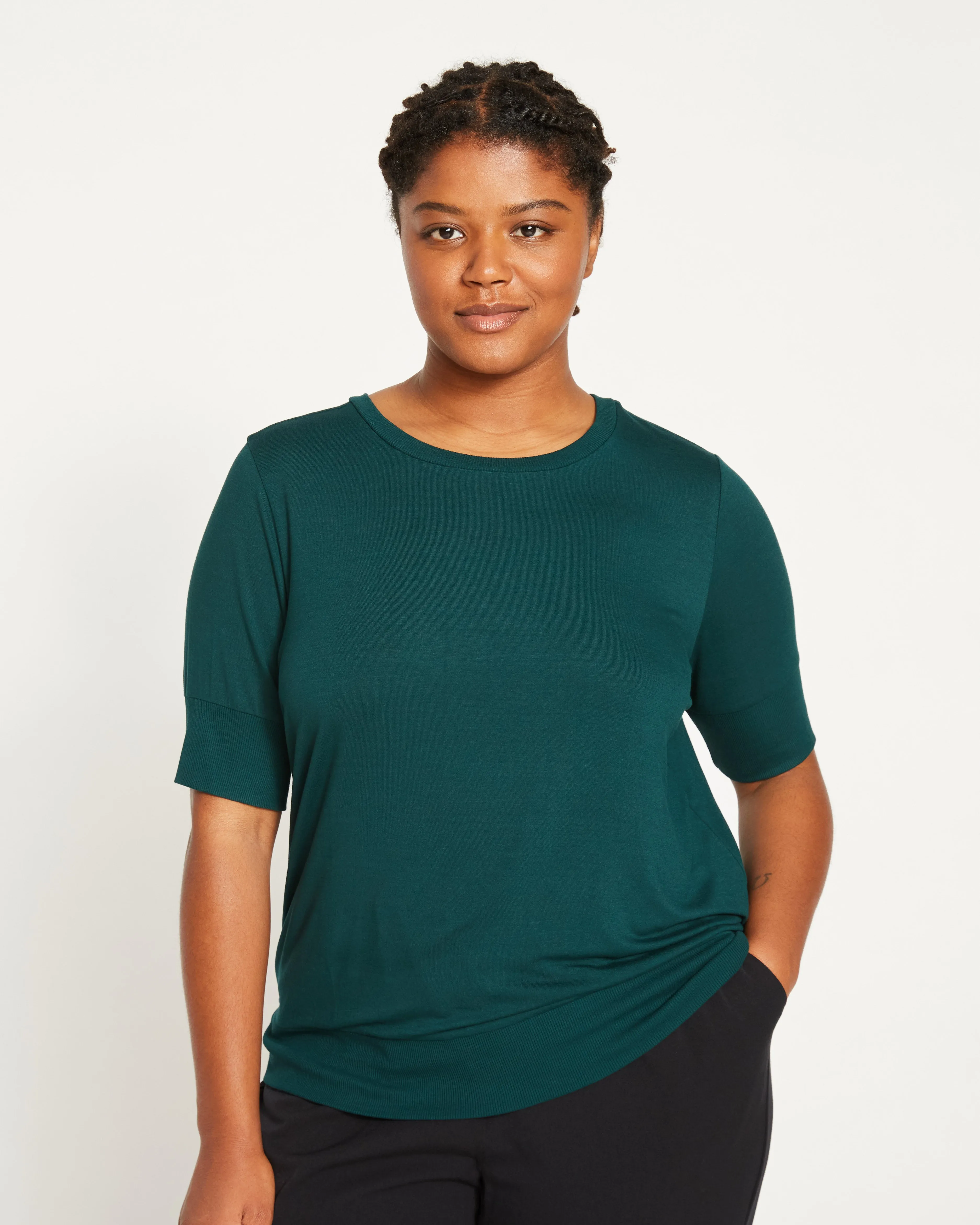 Aimee Liquid Jersey Rib Hem Tee - Forest Green sold by Universal Standard product image thumbnail 2