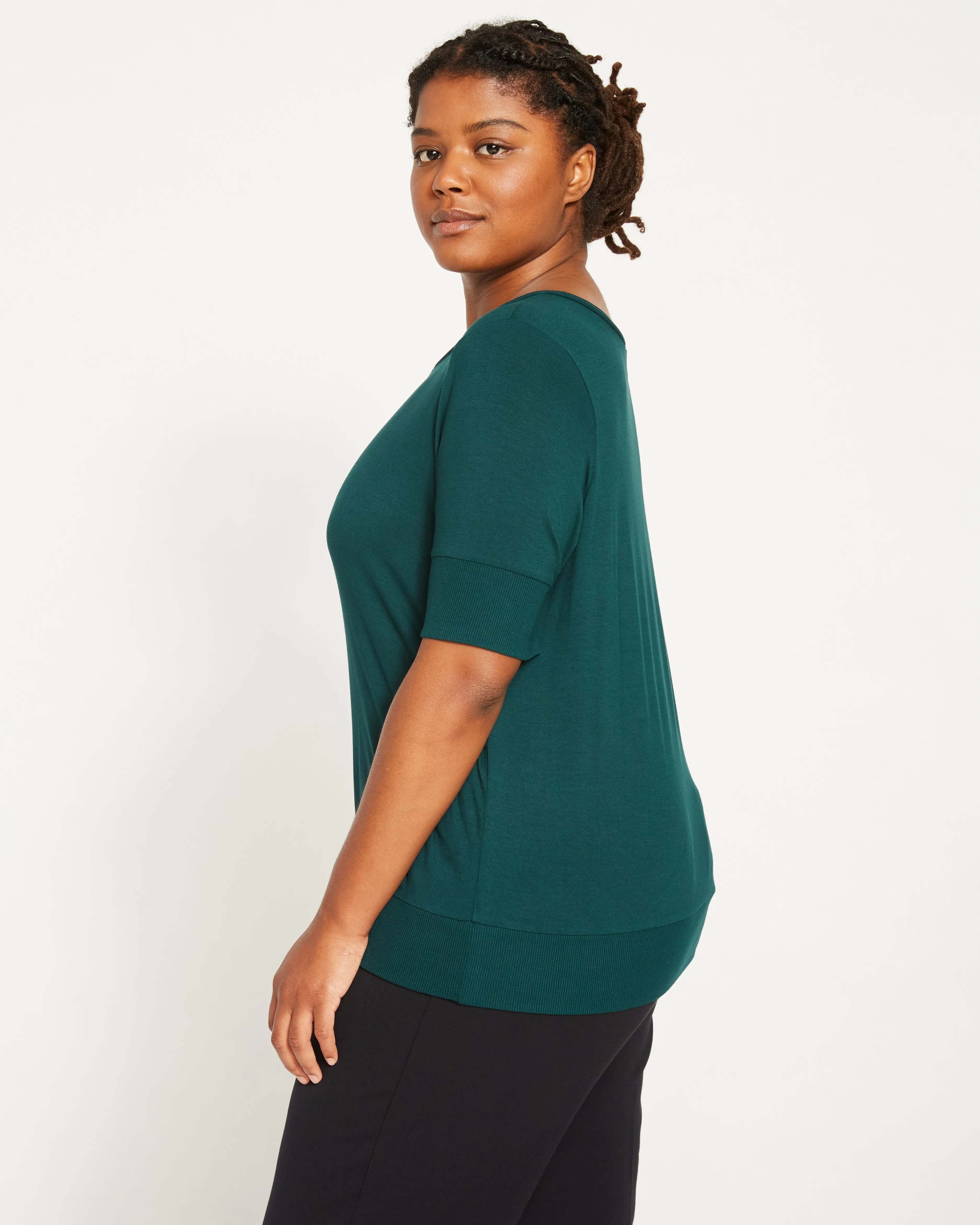 Aimee Liquid Jersey Rib Hem Tee - Forest Green sold by Universal Standard product image thumbnail 3