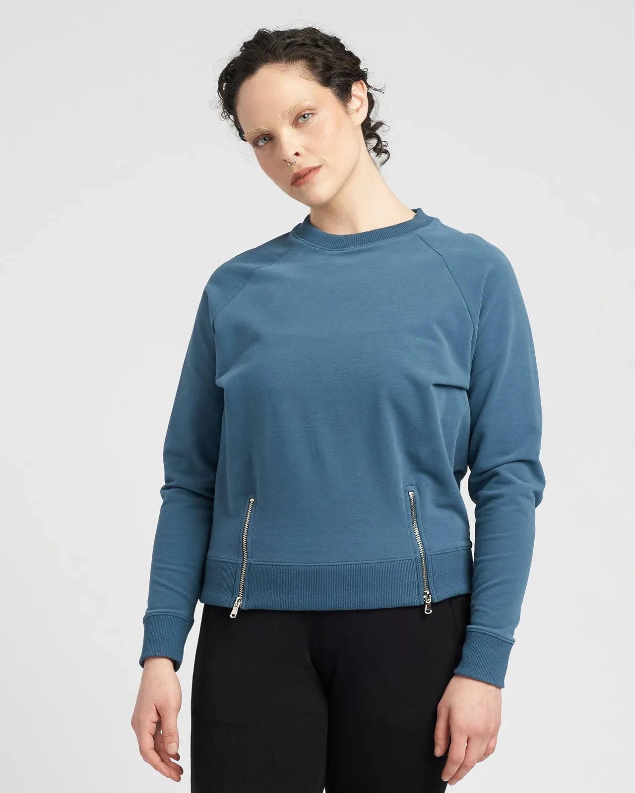 Peachy Terry Side Zip Pullover - Teal sold by Universal Standard