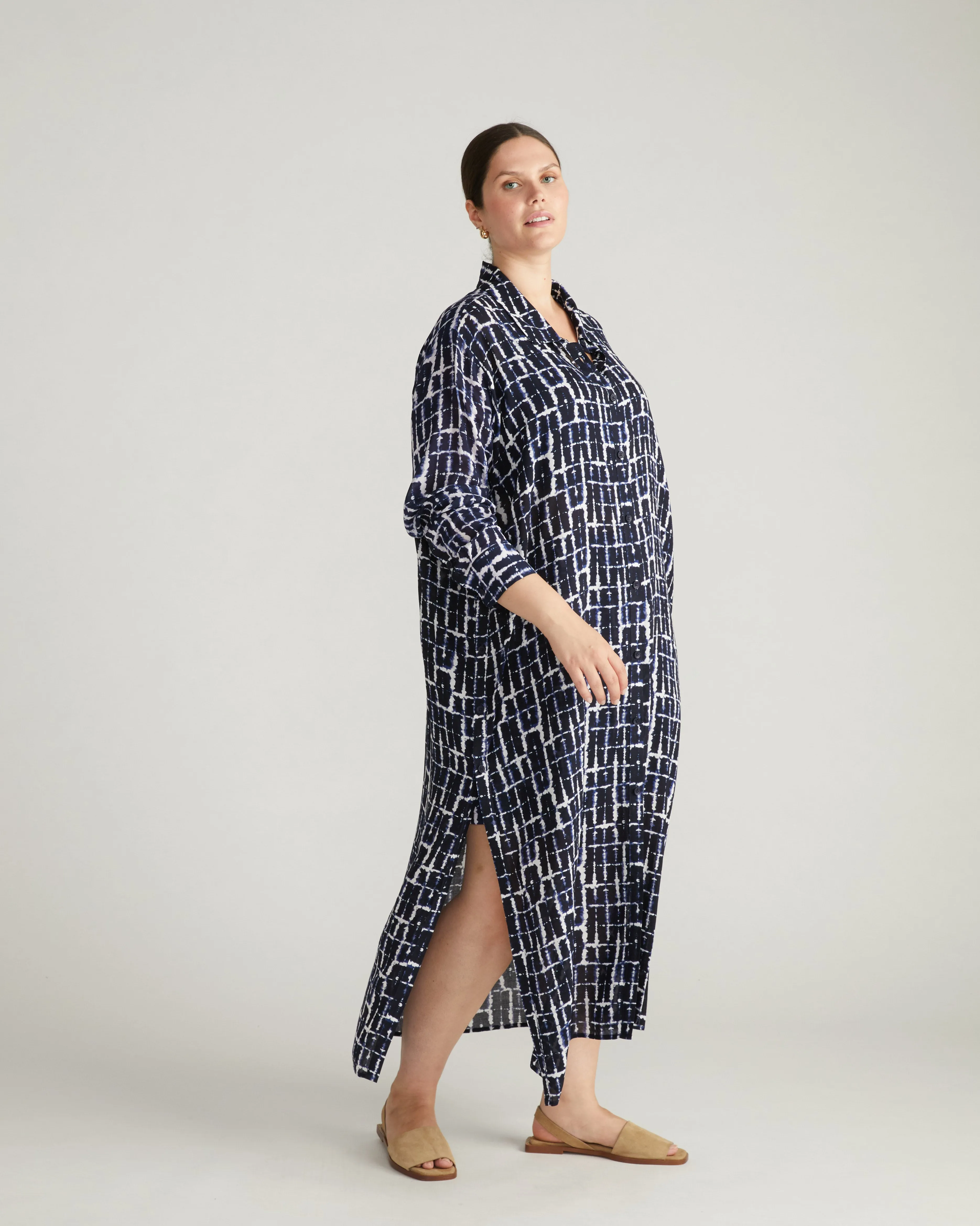 Nailah Button Down Tunic - Blue Shibori Print sold by Universal Standard product image thumbnail 2