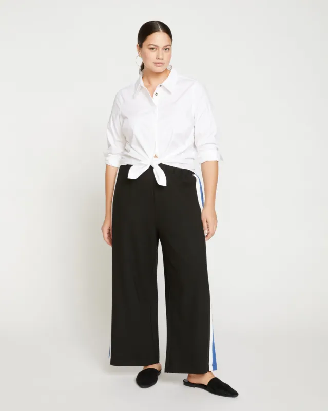 Stephanie Wide Leg Stripe Ponte Pants 27 Inch - Black with Blue/White Stripe sold by Universal Standard