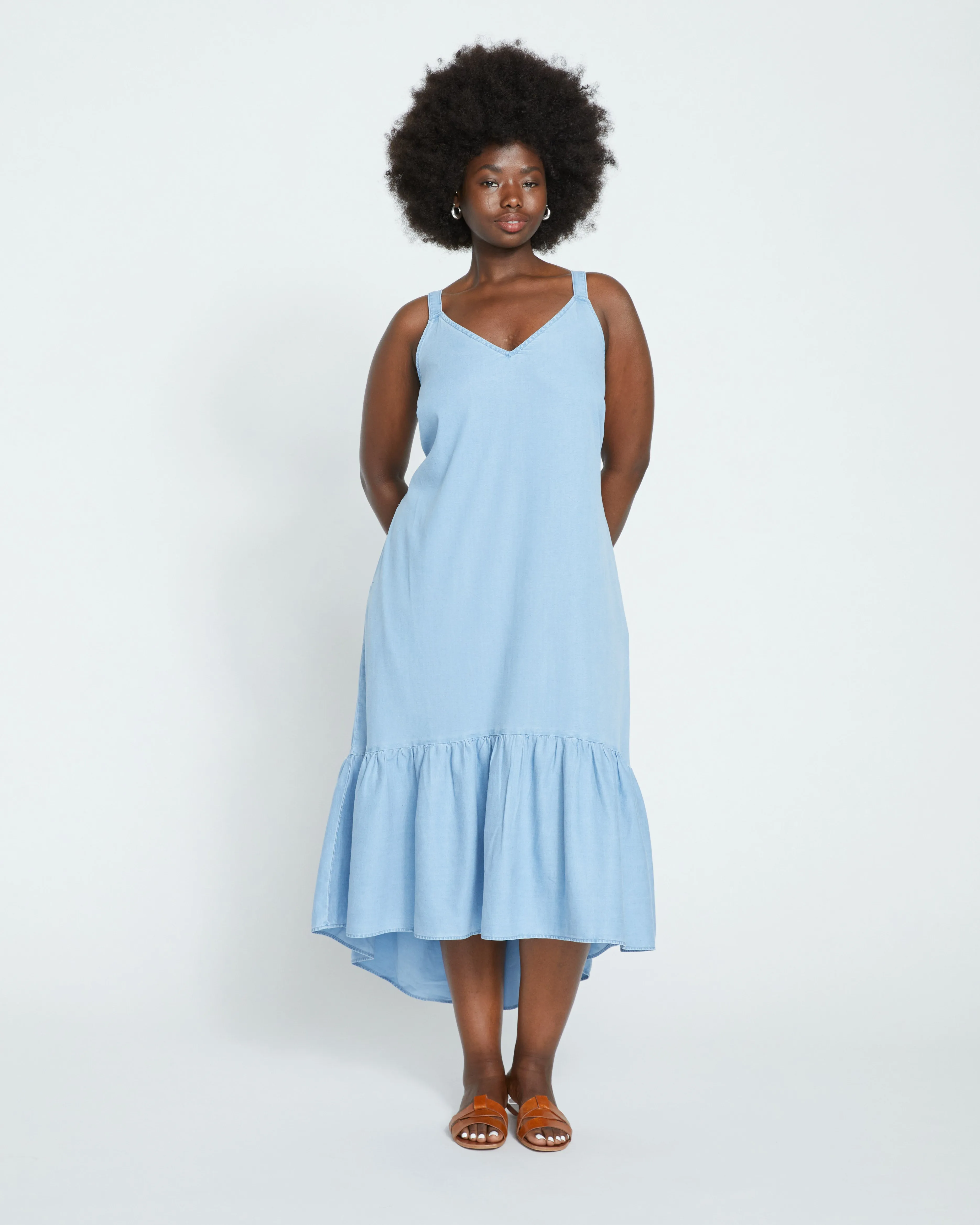Perfect Tencel Chambray Flutter Hem Dress - Morning Blue sold by Universal Standard