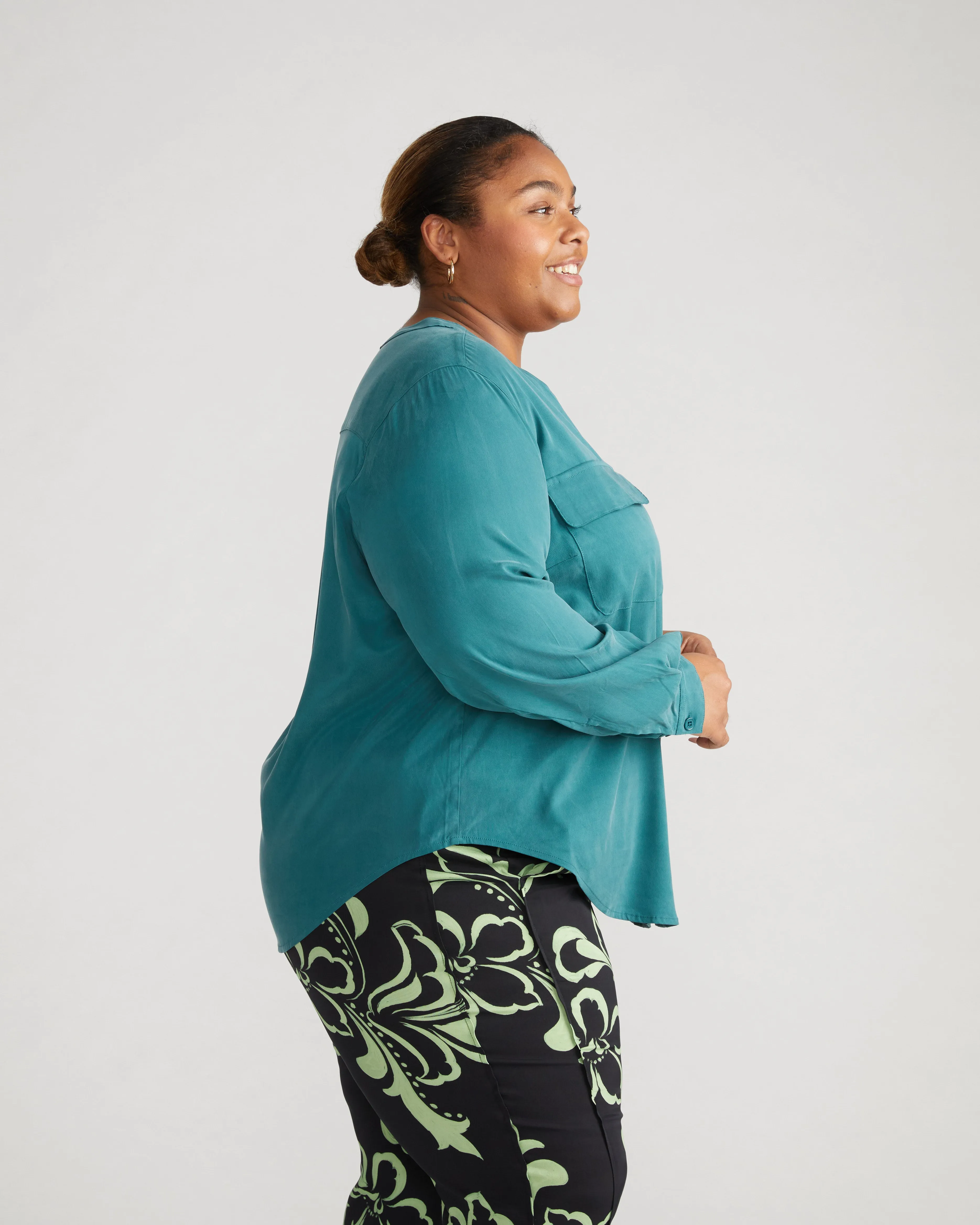 Cooling Stretch Cupro Button-Down Blouse - Ocean Floor sold by Universal Standard