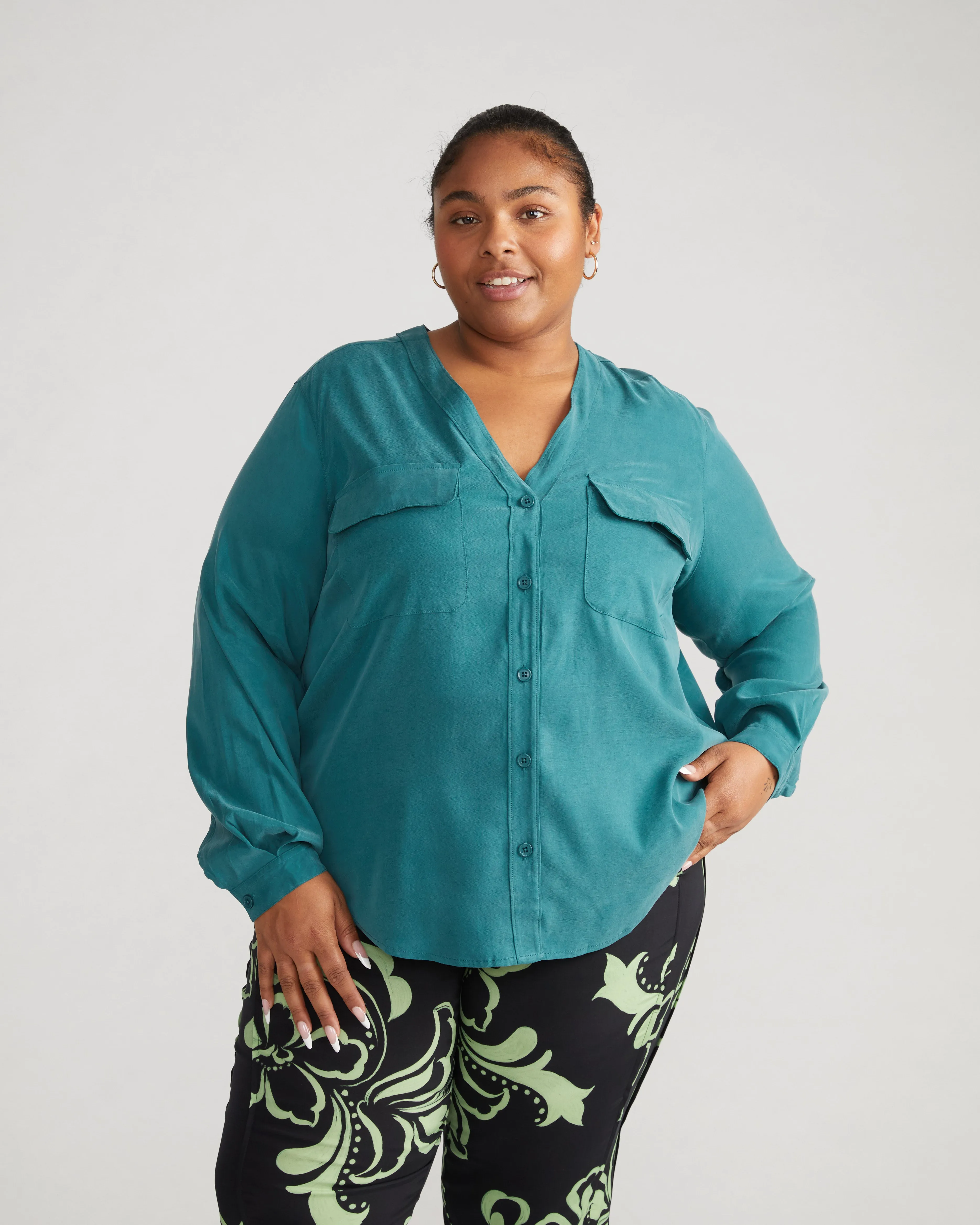 Cooling Stretch Cupro Button-Down Blouse - Ocean Floor sold by Universal Standard product image thumbnail 3