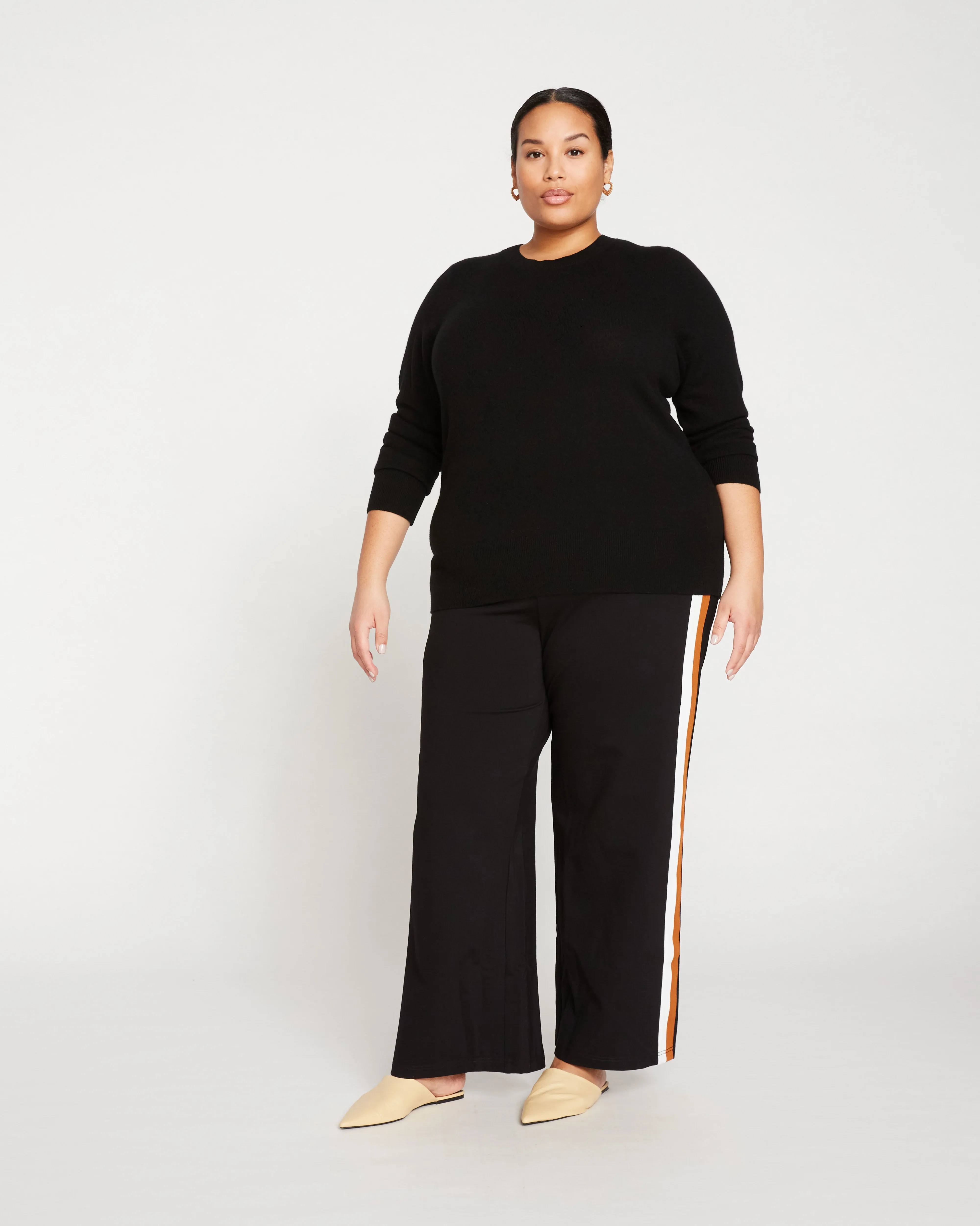 Stephanie Wide Leg Stripe Ponte Pants 30 Inch - Black with Ochre/White Stripe sold by Universal Standard product image thumbnail 2