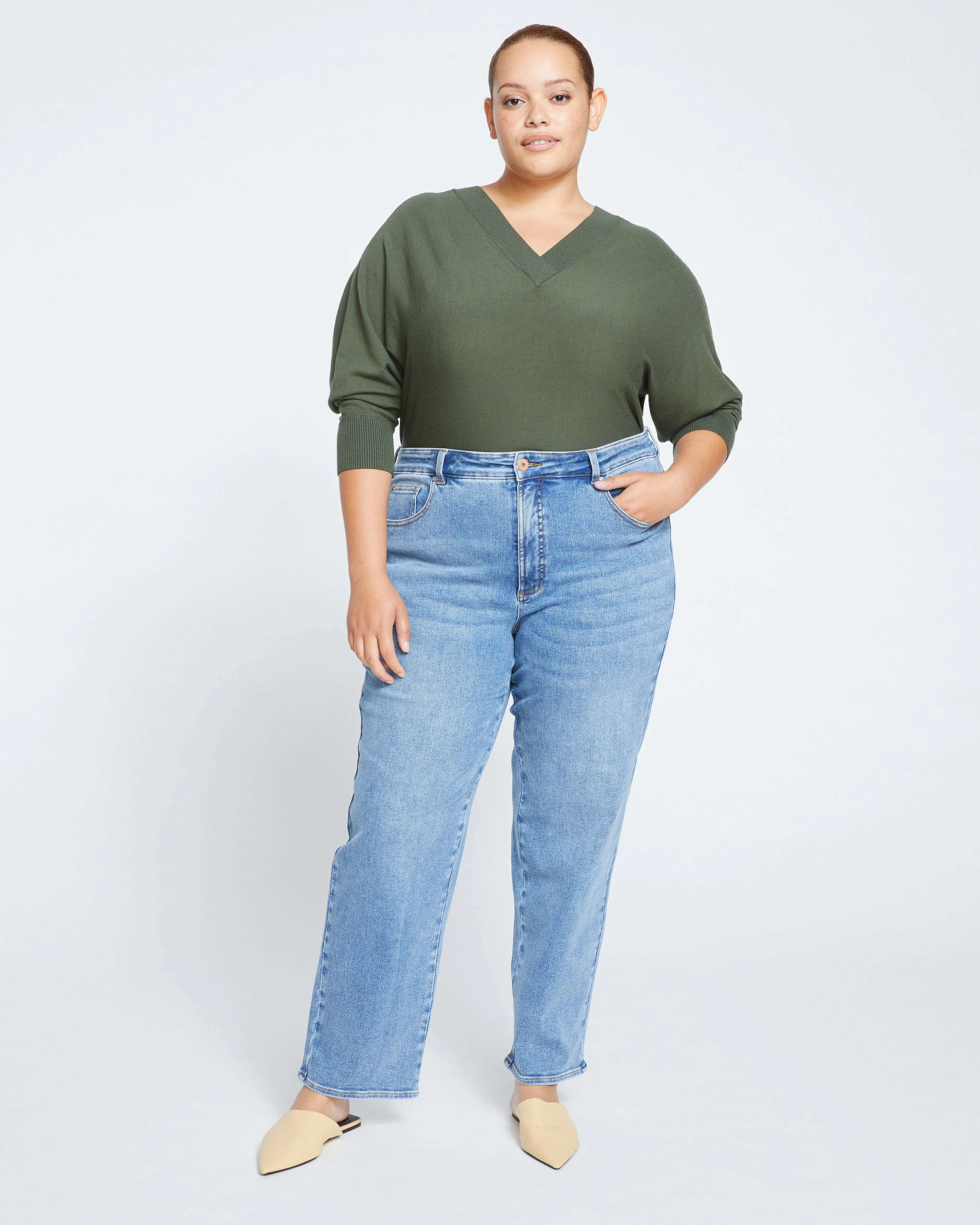 Etta High Rise Straight Leg Jeans 31 Inch - Distressed Washed Indigo sold by Universal Standard