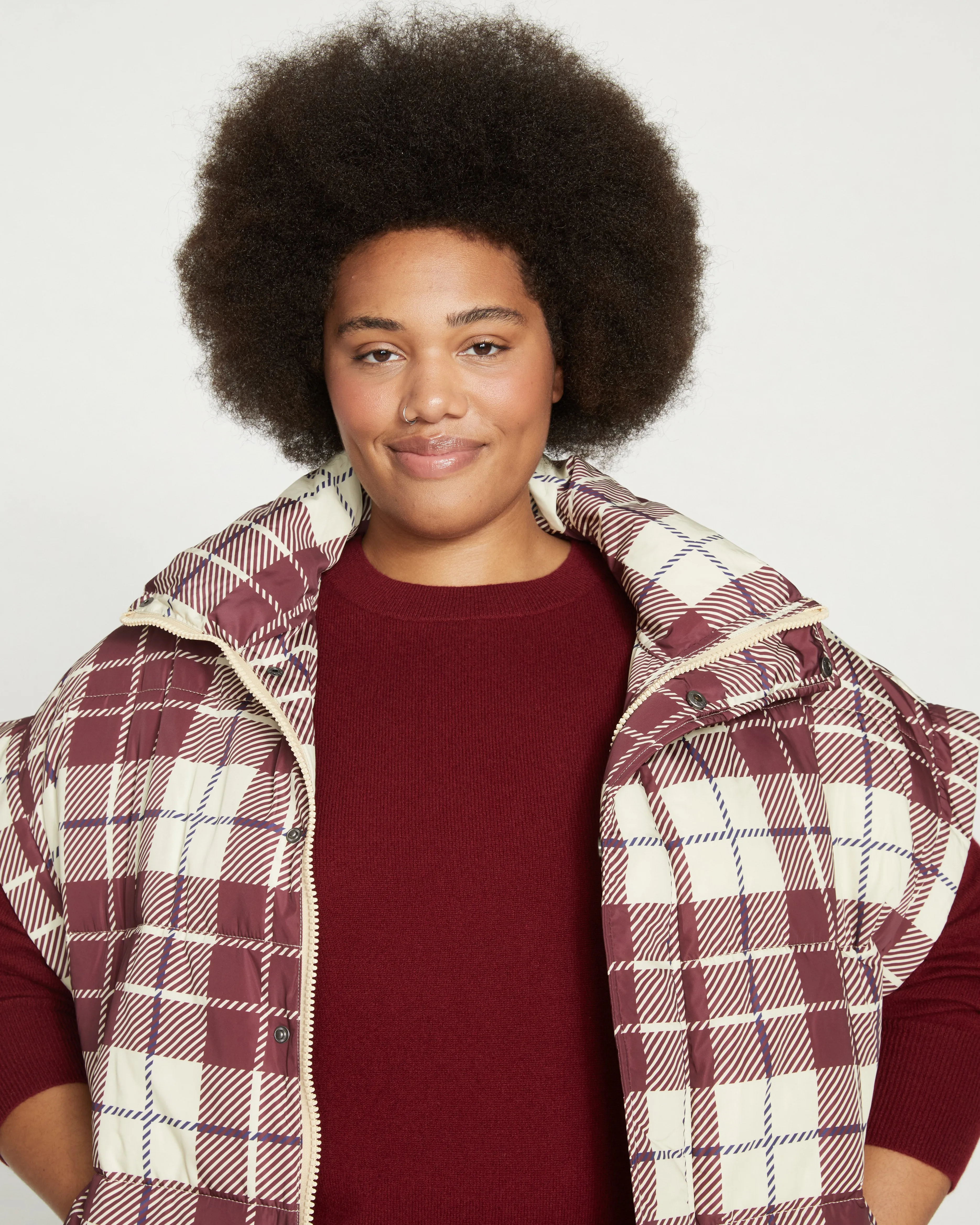 Paparazzi Puffer Vest - Ceramic Plaid sold by Universal Standard