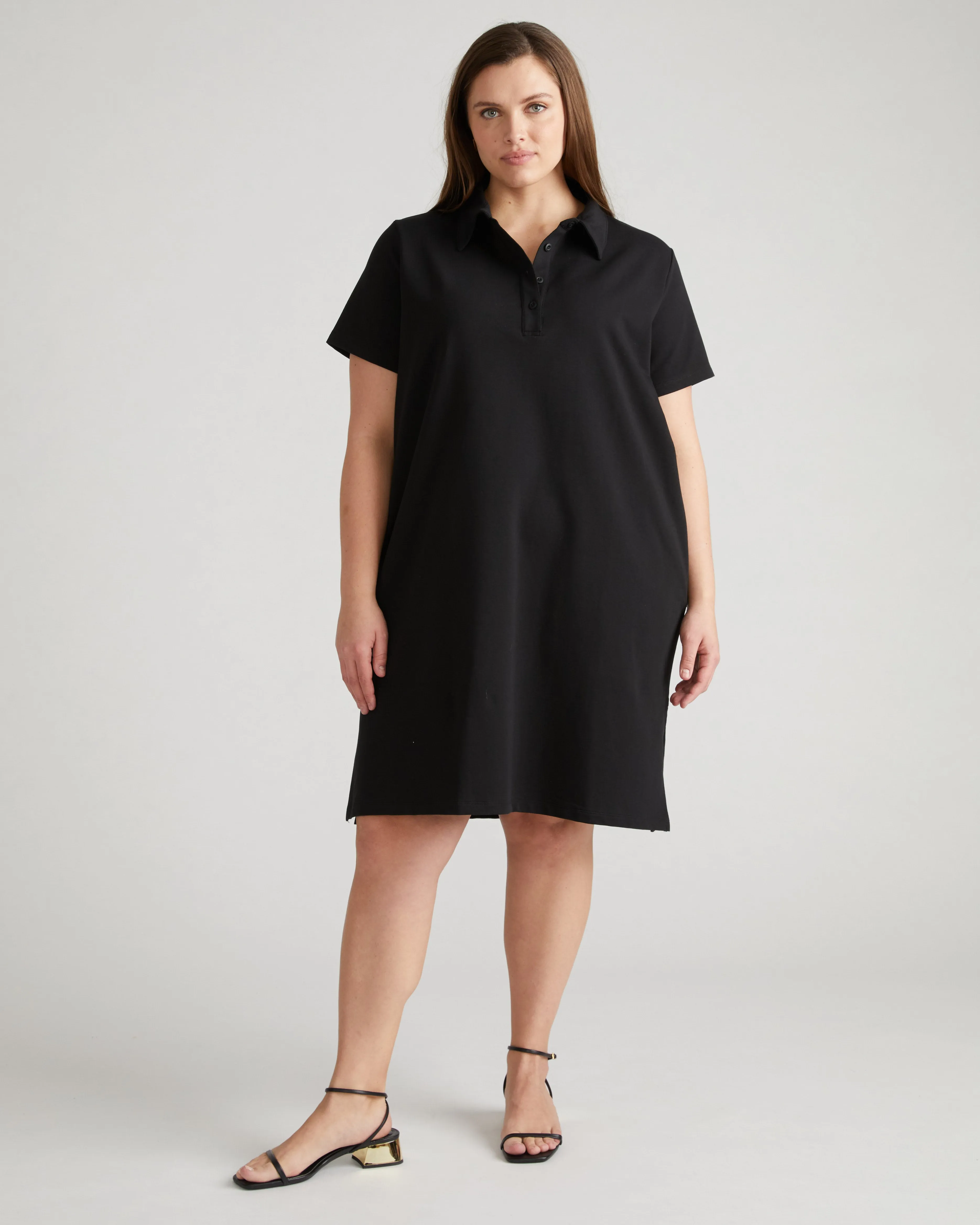 Varsity French Terry Polo Dress - Black sold by Universal Standard