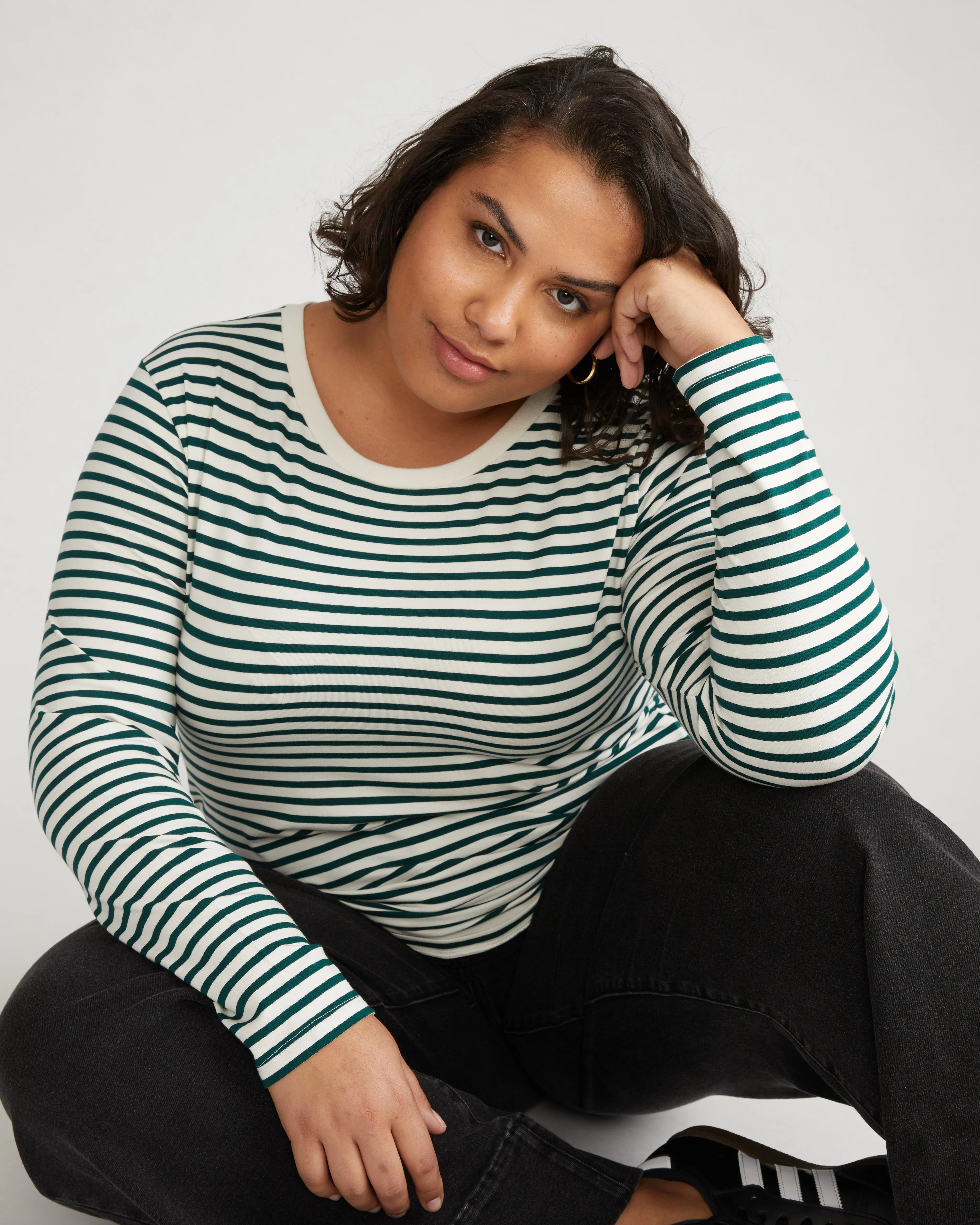 Long Sleeve Tee Rex - Bone/Botanic Stripe sold by Universal Standard