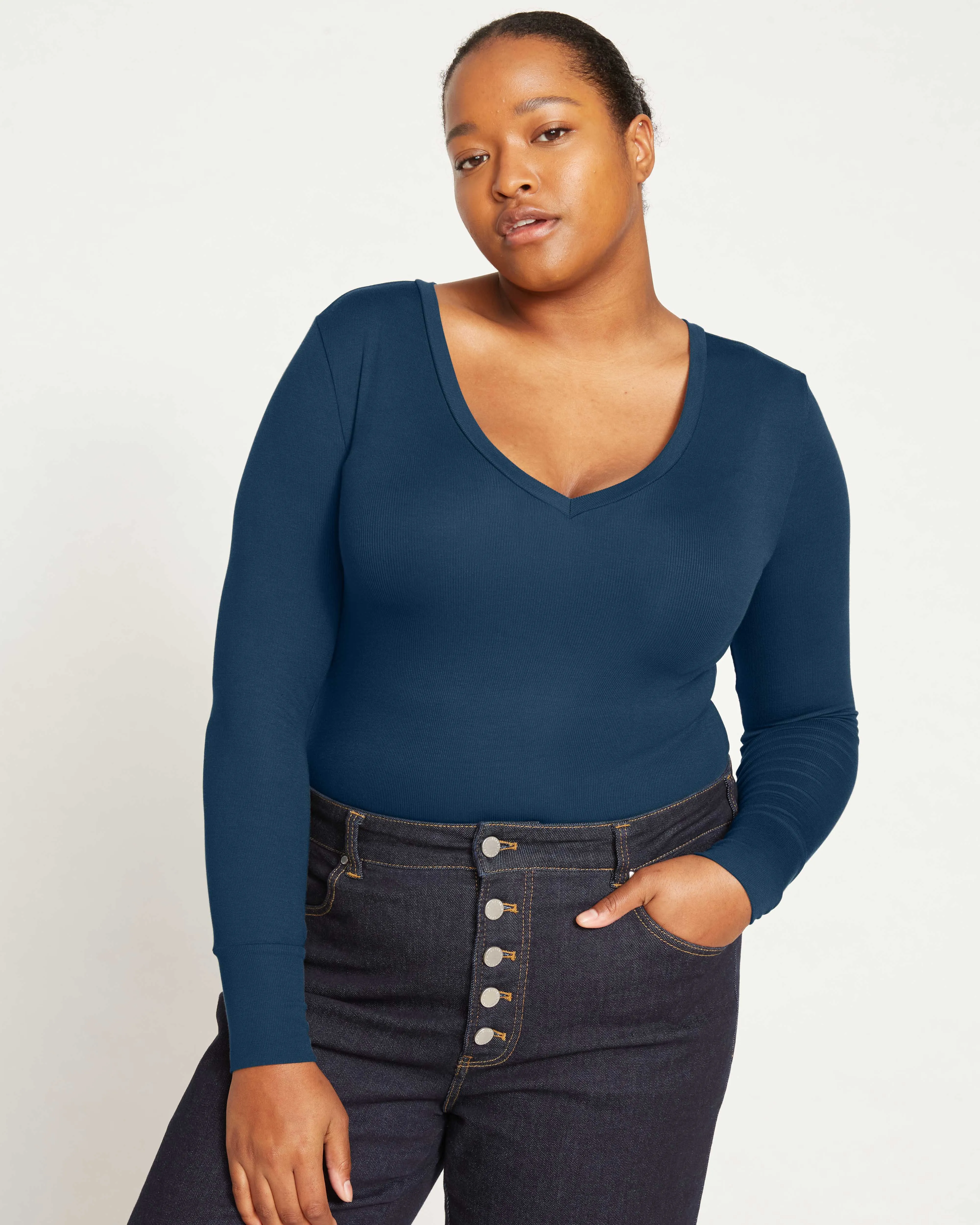 Foundation Long Sleeve V-Neck Tee - Deep Sea sold by Universal Standard product image thumbnail 2