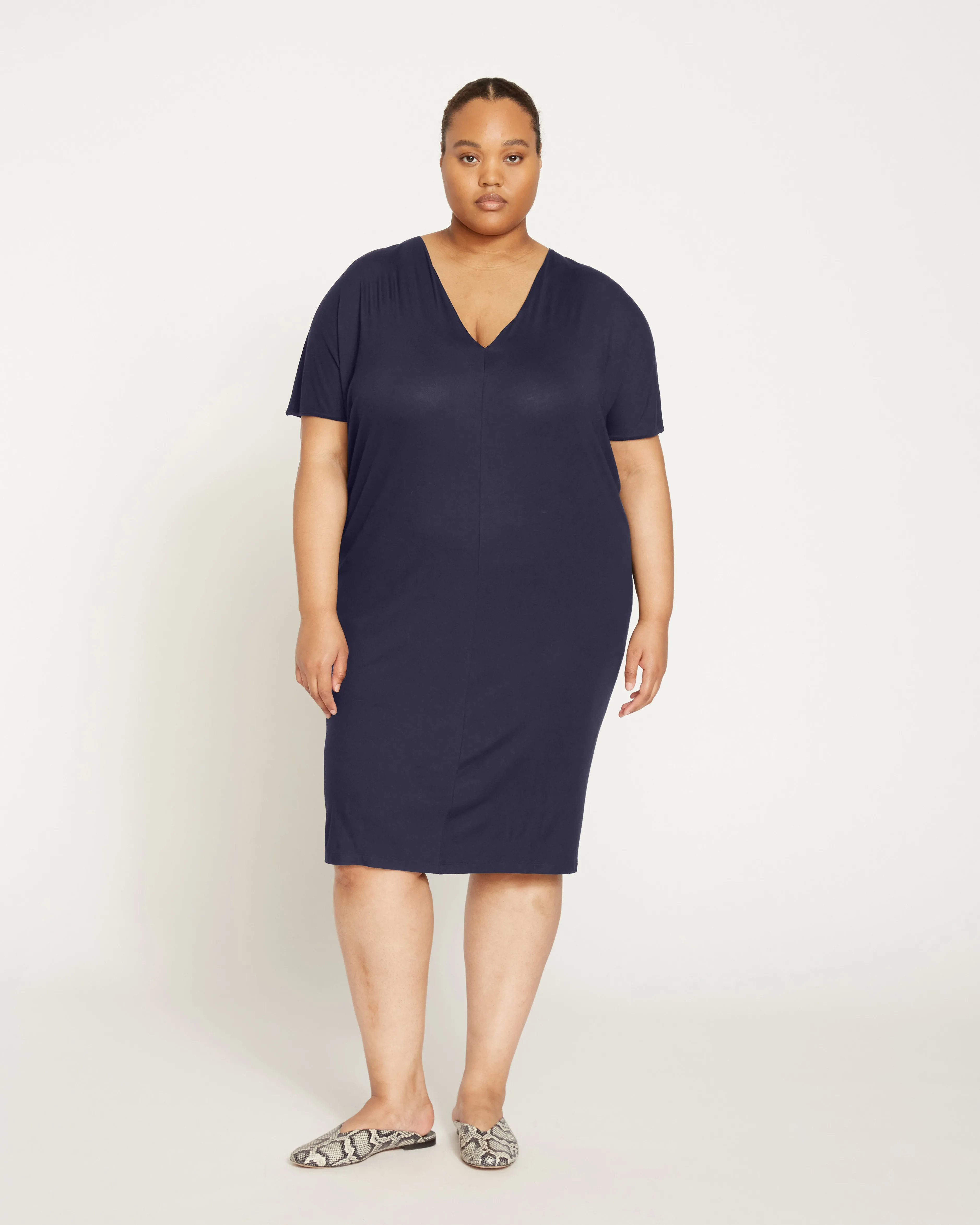 Teresa Liquid Jersey V-Neck Dress - Midnight sold by Universal Standard