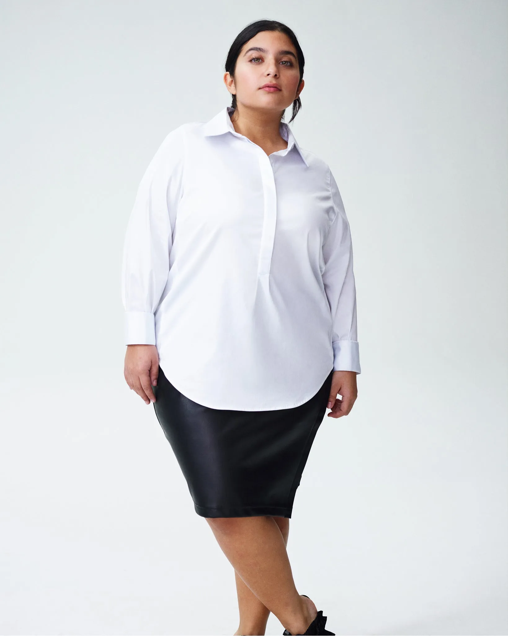 Elbe Popover Stretch Poplin Shirt Petite Fit - White sold by Universal Standard