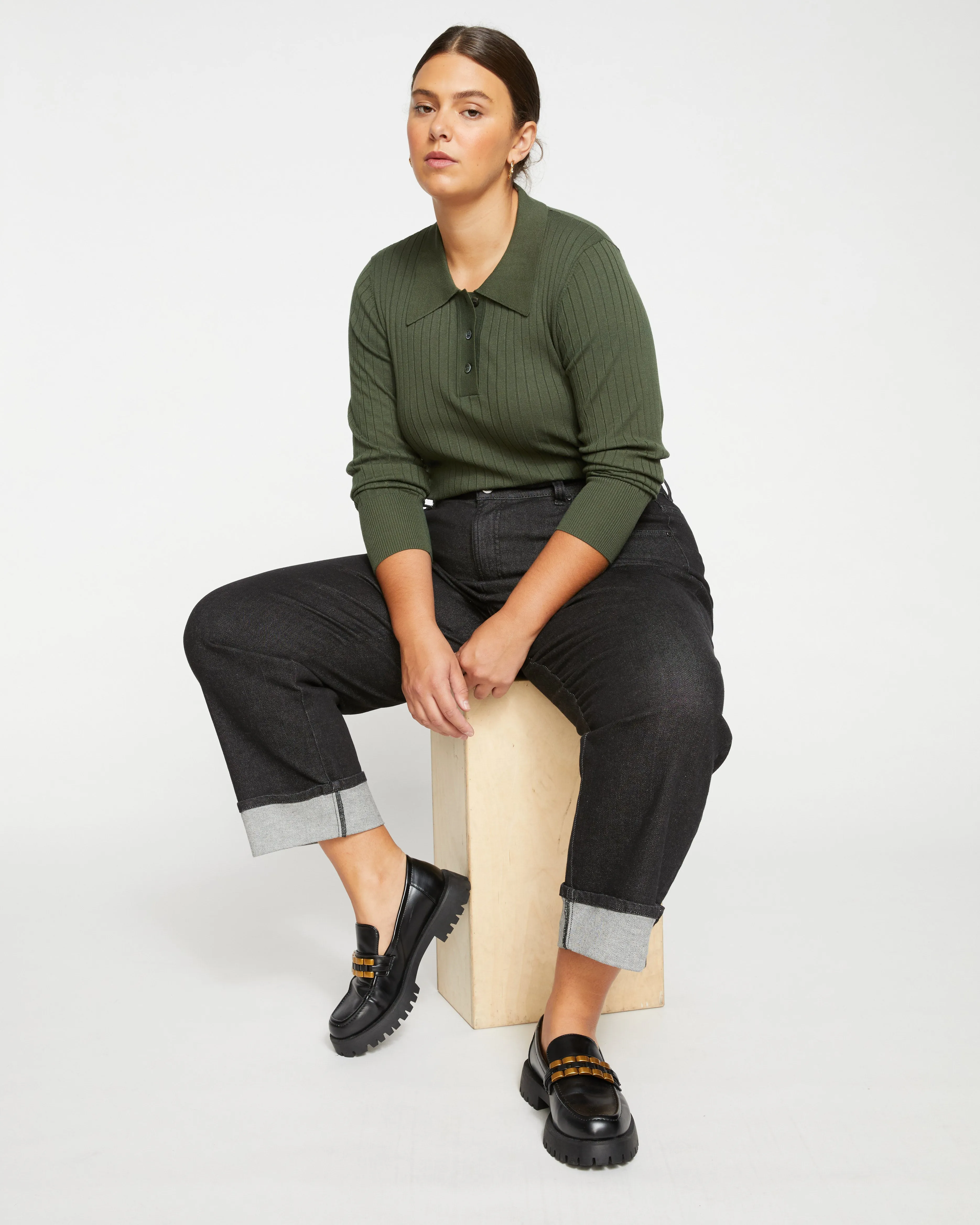 Stevie High Rise Cuffed Straight Leg Jeans - Black Selvedge sold by Universal Standard product image thumbnail 2