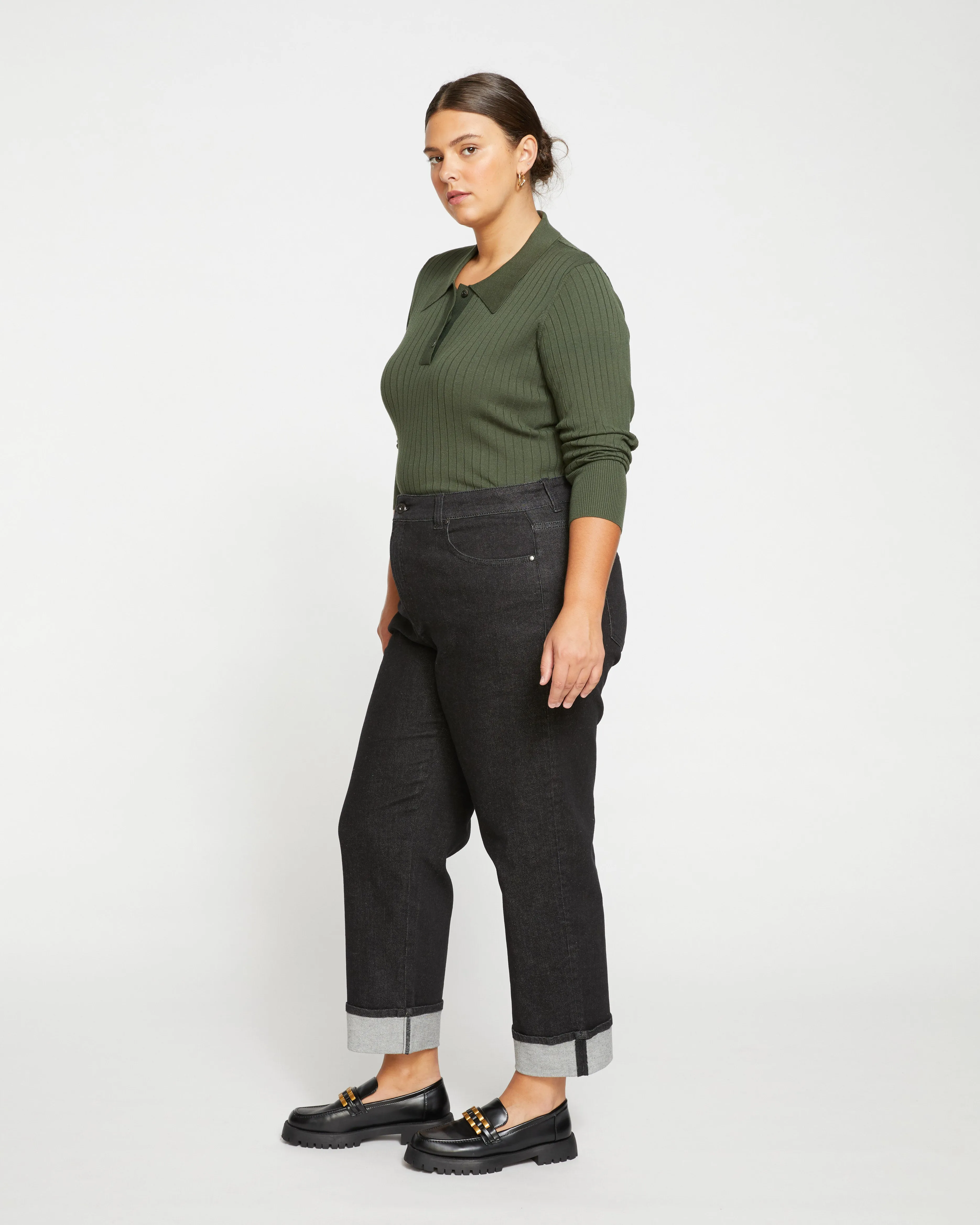 Stevie High Rise Cuffed Straight Leg Jeans - Black Selvedge sold by Universal Standard product image thumbnail 3