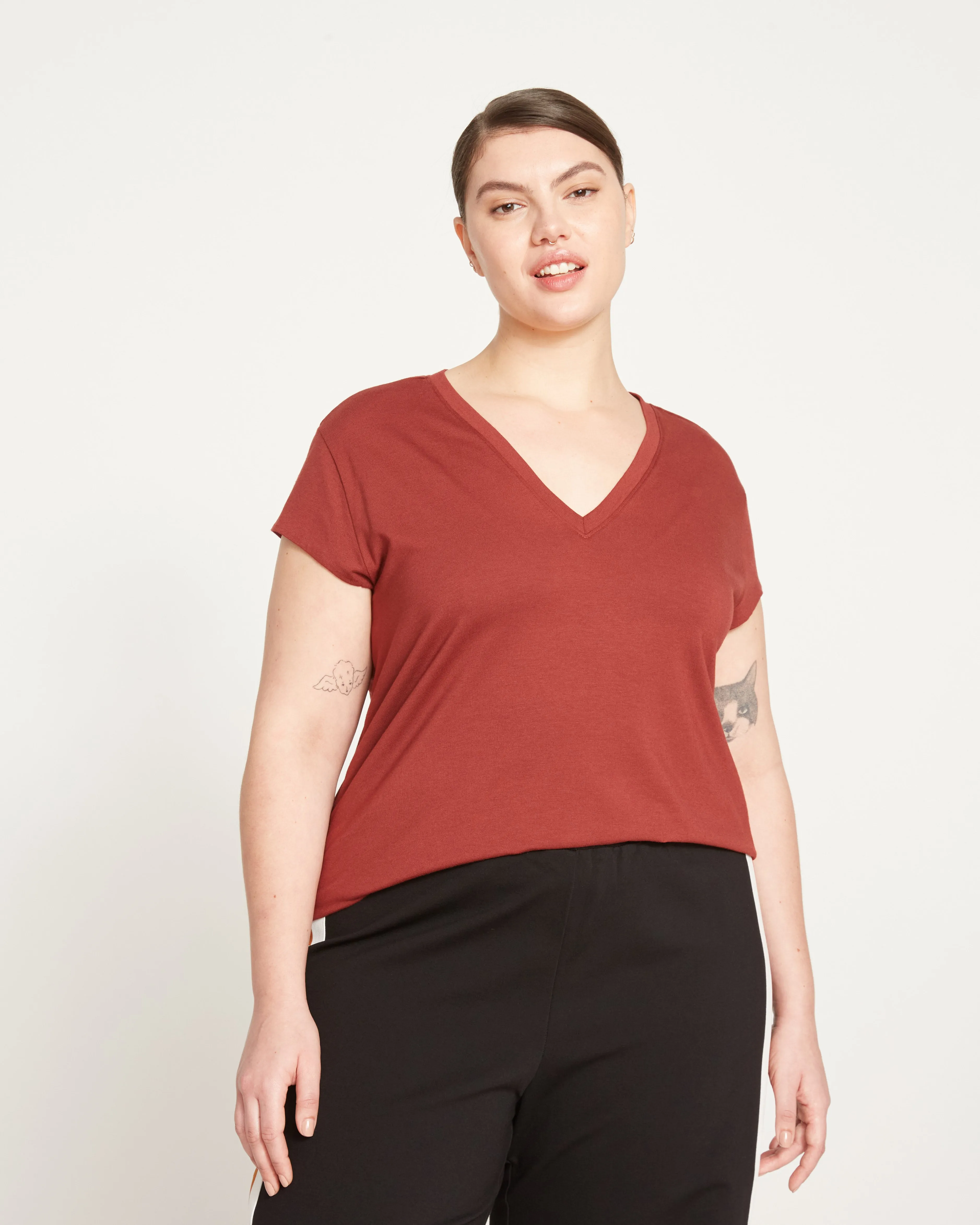 Ashley V Neck Cap Sleeve Tee - Cinnamon sold by Universal Standard product image thumbnail 2