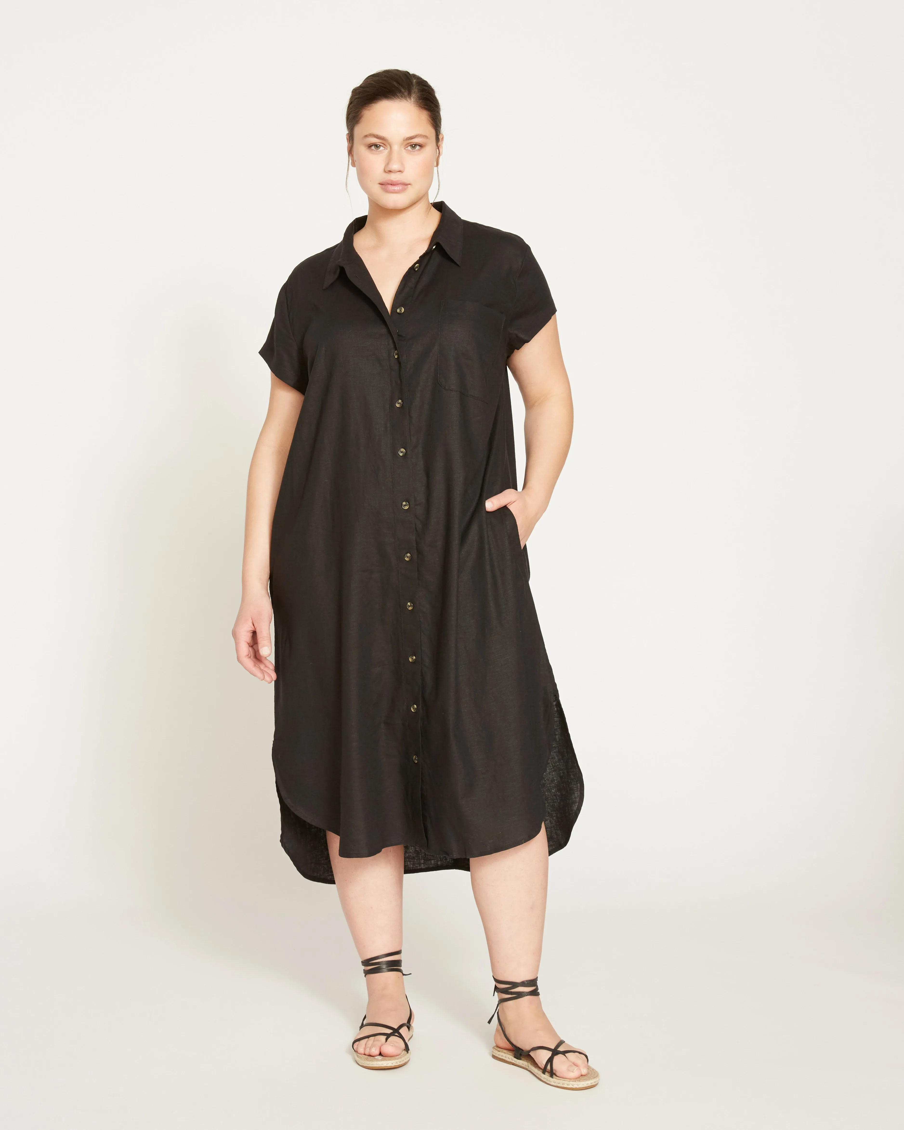 Dune Linen Shirtdress - Black sold by Universal Standard