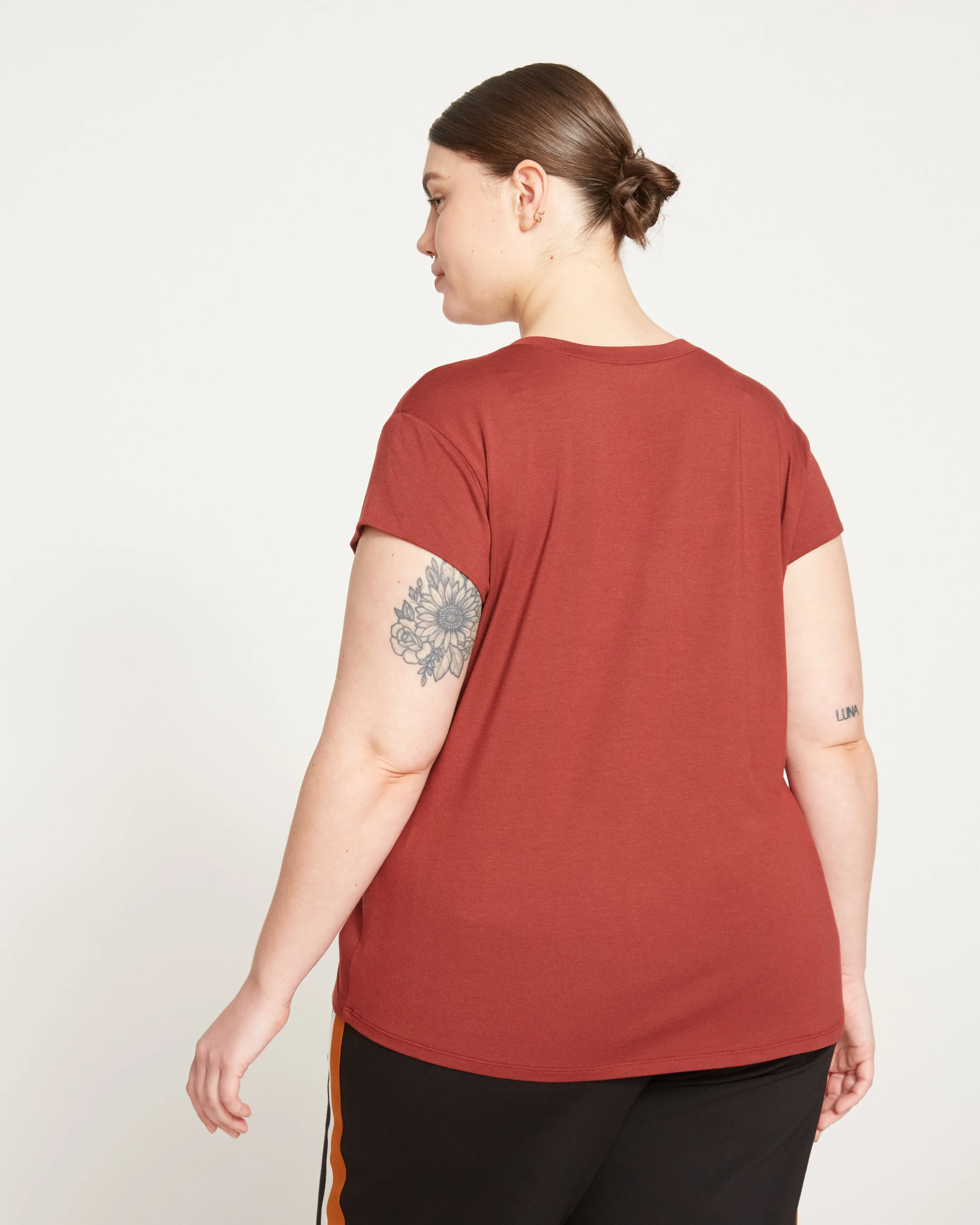 Ashley V Neck Cap Sleeve Tee - Cinnamon sold by Universal Standard product image thumbnail 4