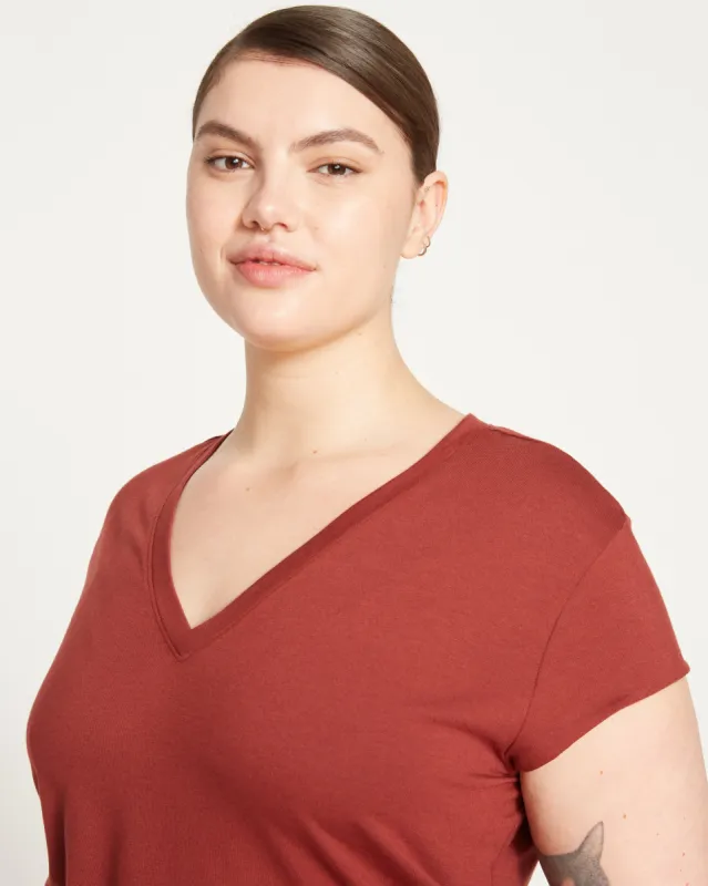 Ashley V Neck Cap Sleeve Tee - Cinnamon sold by Universal Standard