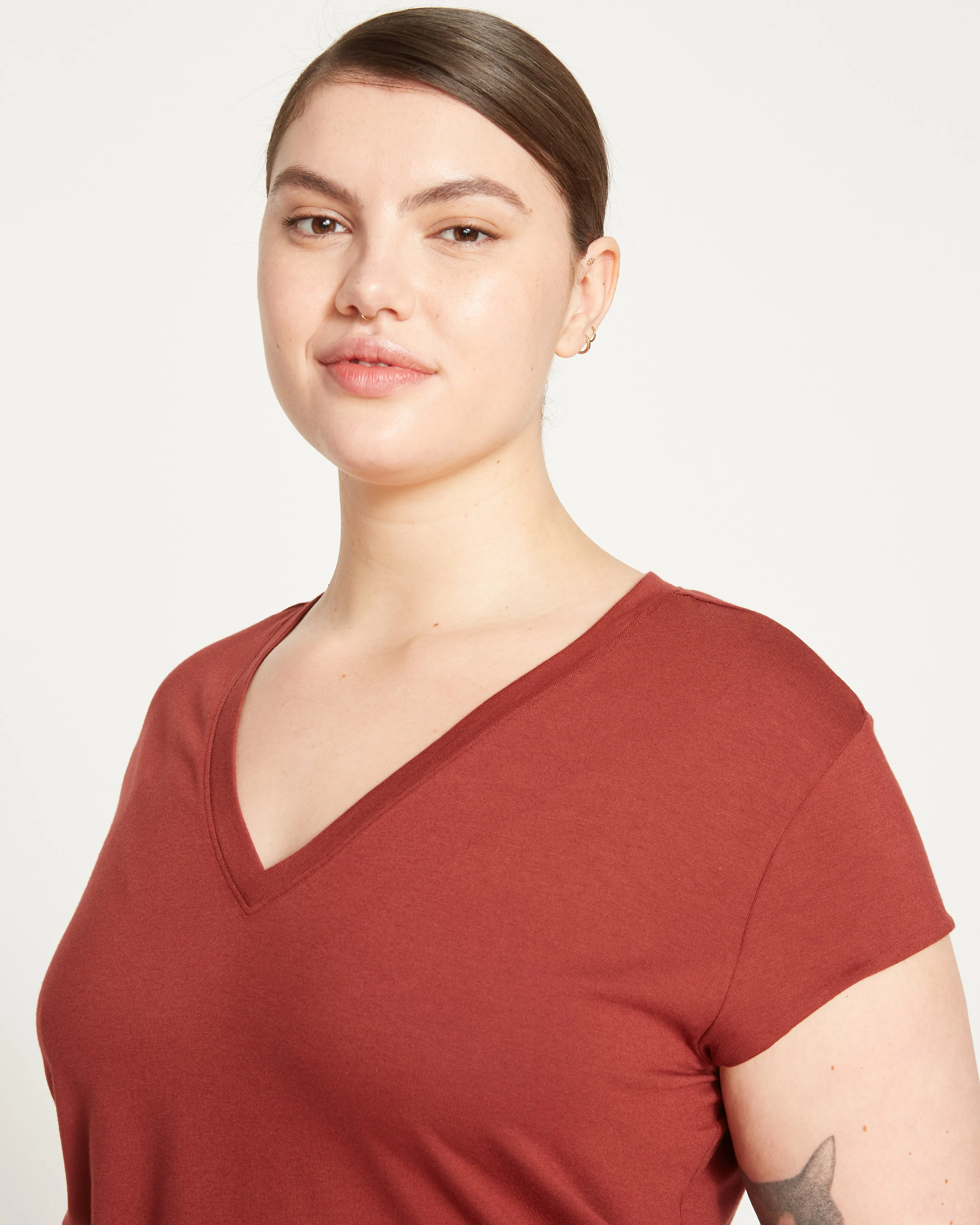 Ashley V Neck Cap Sleeve Tee - Cinnamon sold by Universal Standard