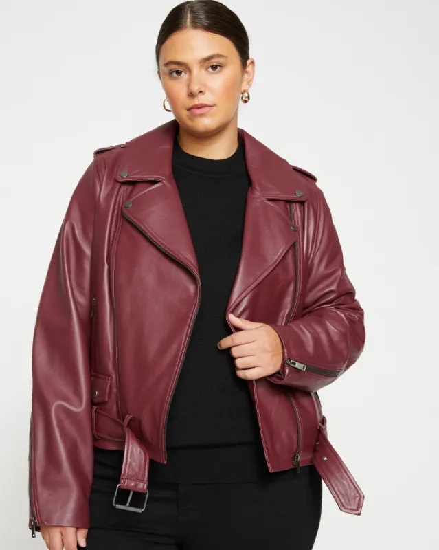 Leeron Leather Moto Jacket - Sangria sold by Universal Standard