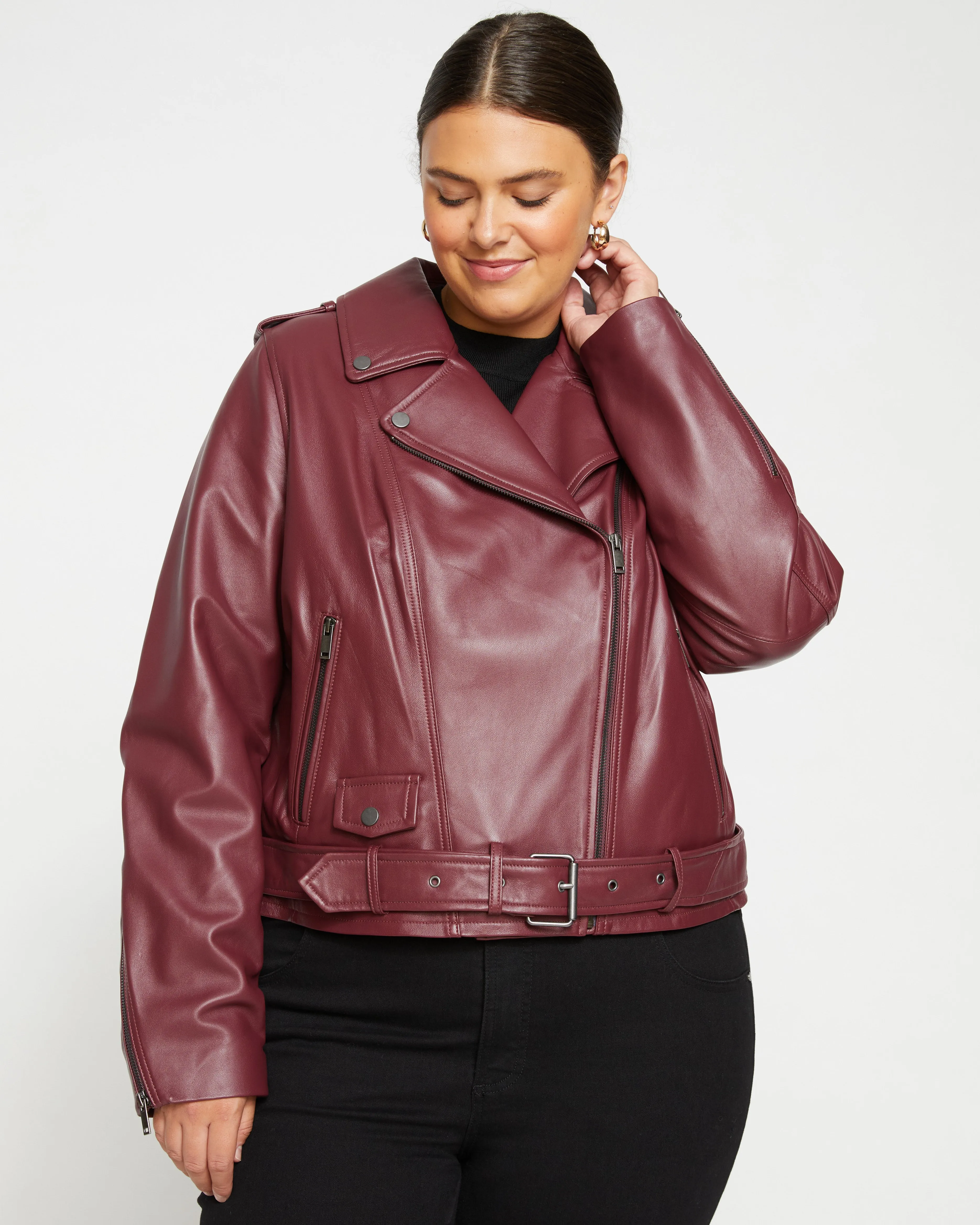 Leeron Leather Moto Jacket - Sangria sold by Universal Standard product image thumbnail 2