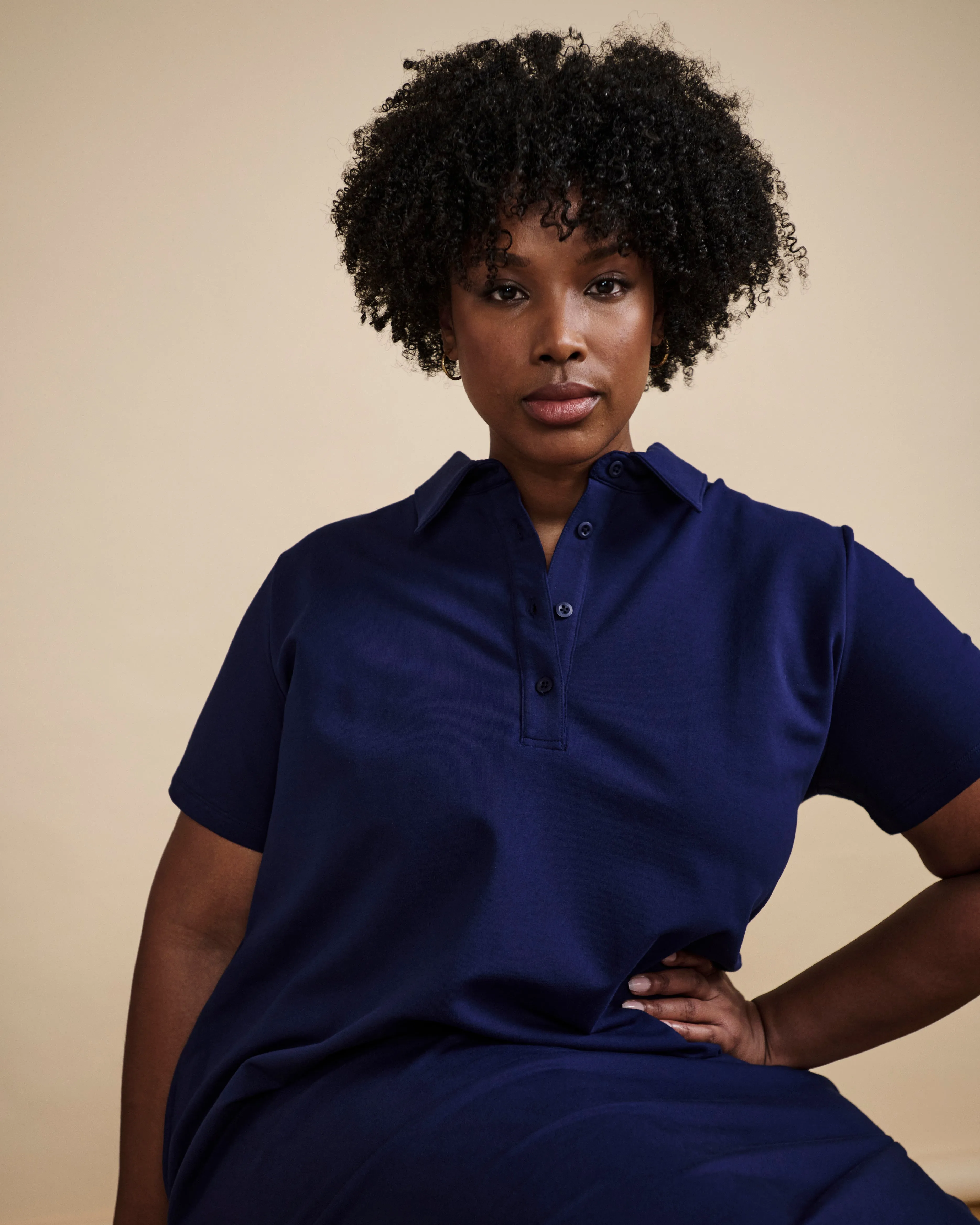 Varsity French Terry Polo Dress - Cenote sold by Universal Standard