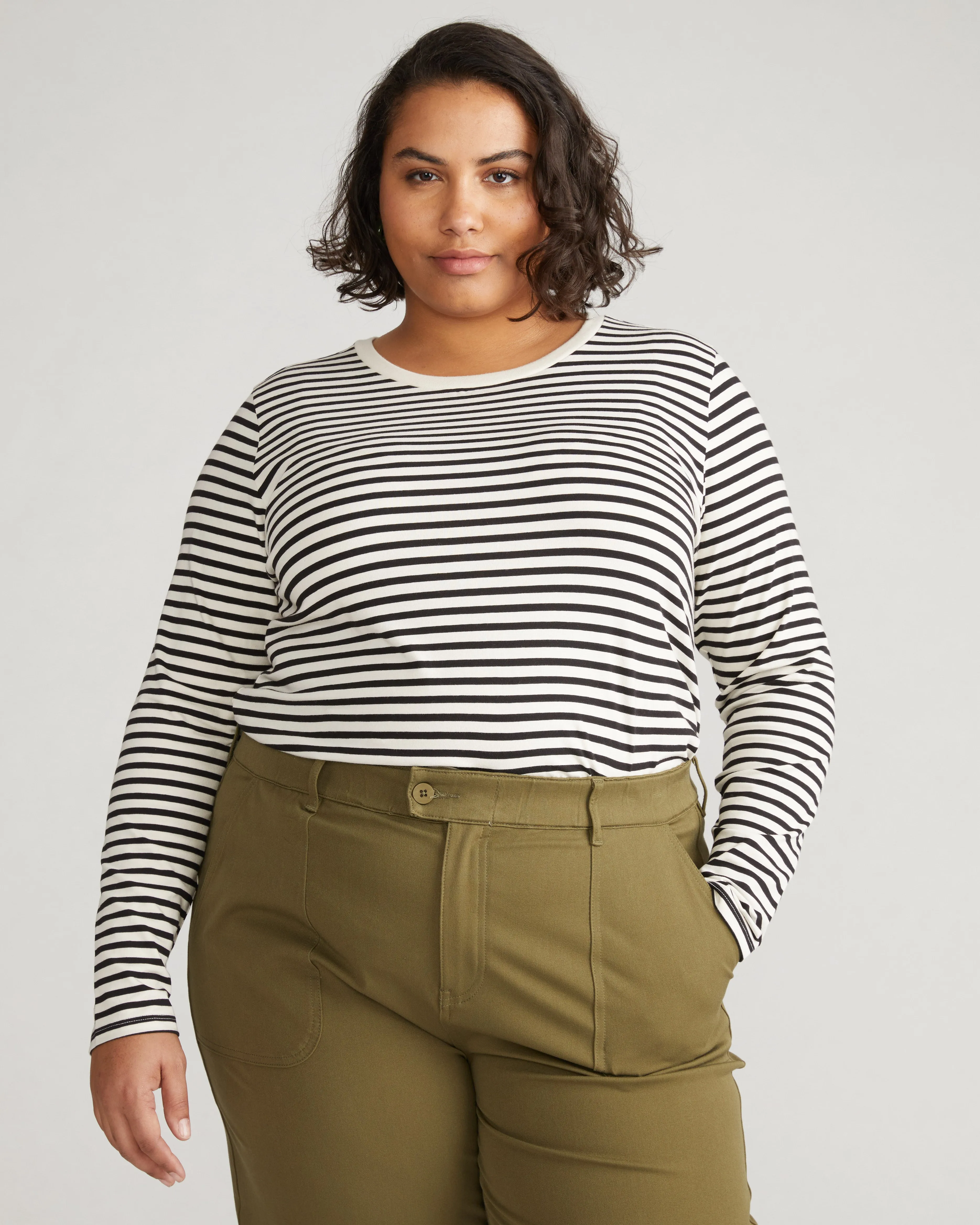 Long Sleeve Tee Rex - Ecru/Black Stripe sold by Universal Standard