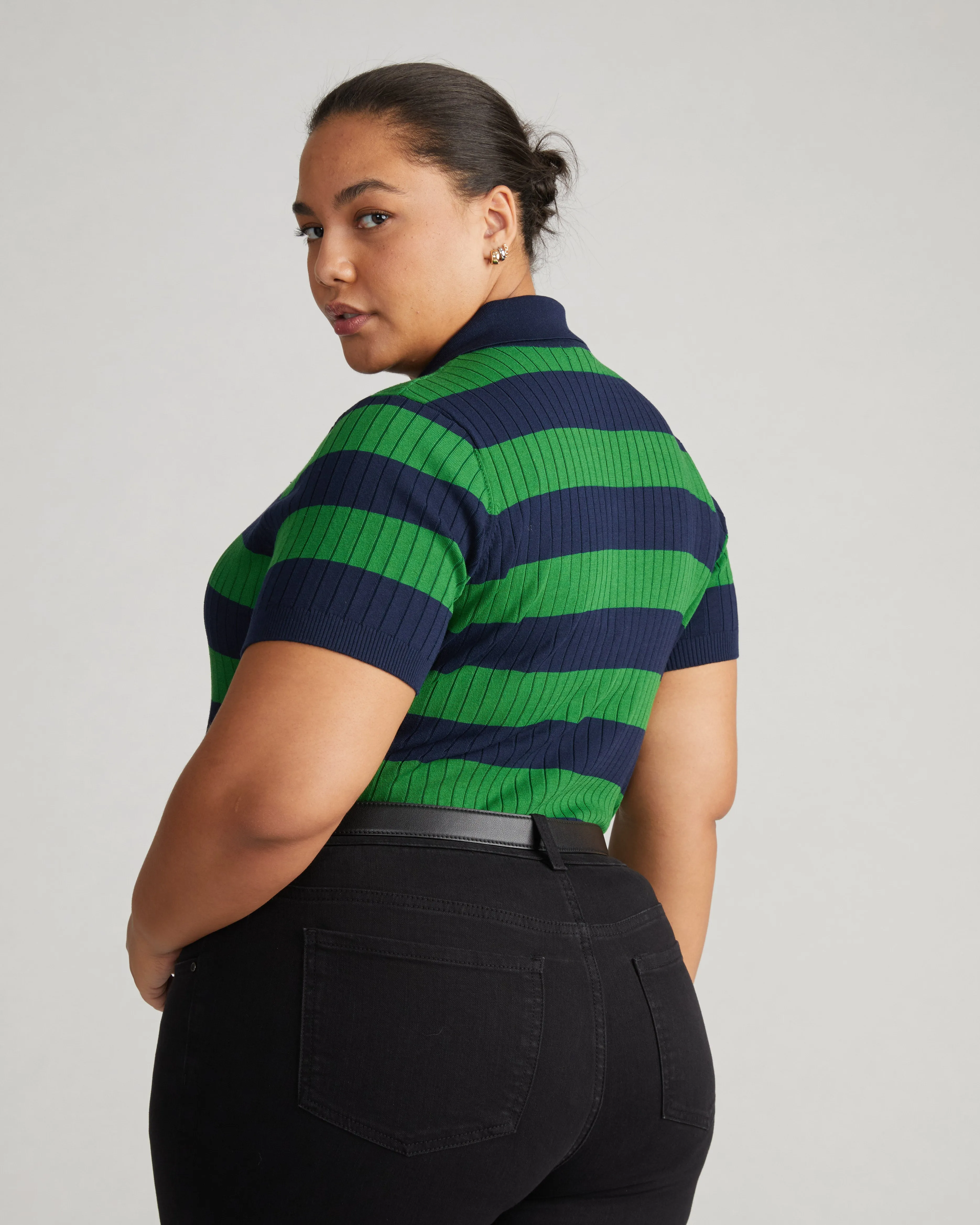 Jacqueline Short Sleeve Polo Sweater - Navy/Mineral Green sold by Universal Standard product image thumbnail 4