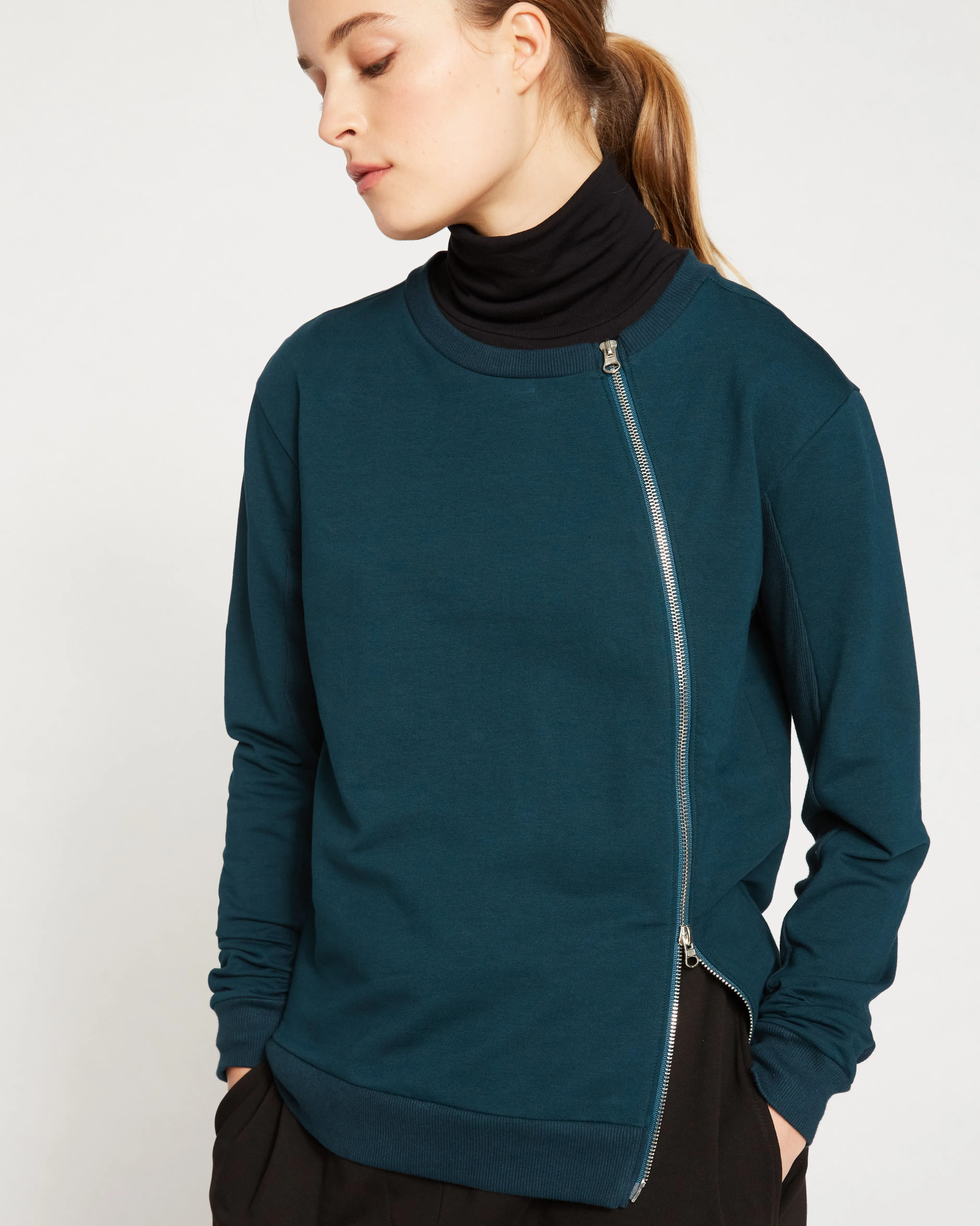 Classic Light Terry Meridian Zip Pullover - Deep Sea sold by Universal Standard