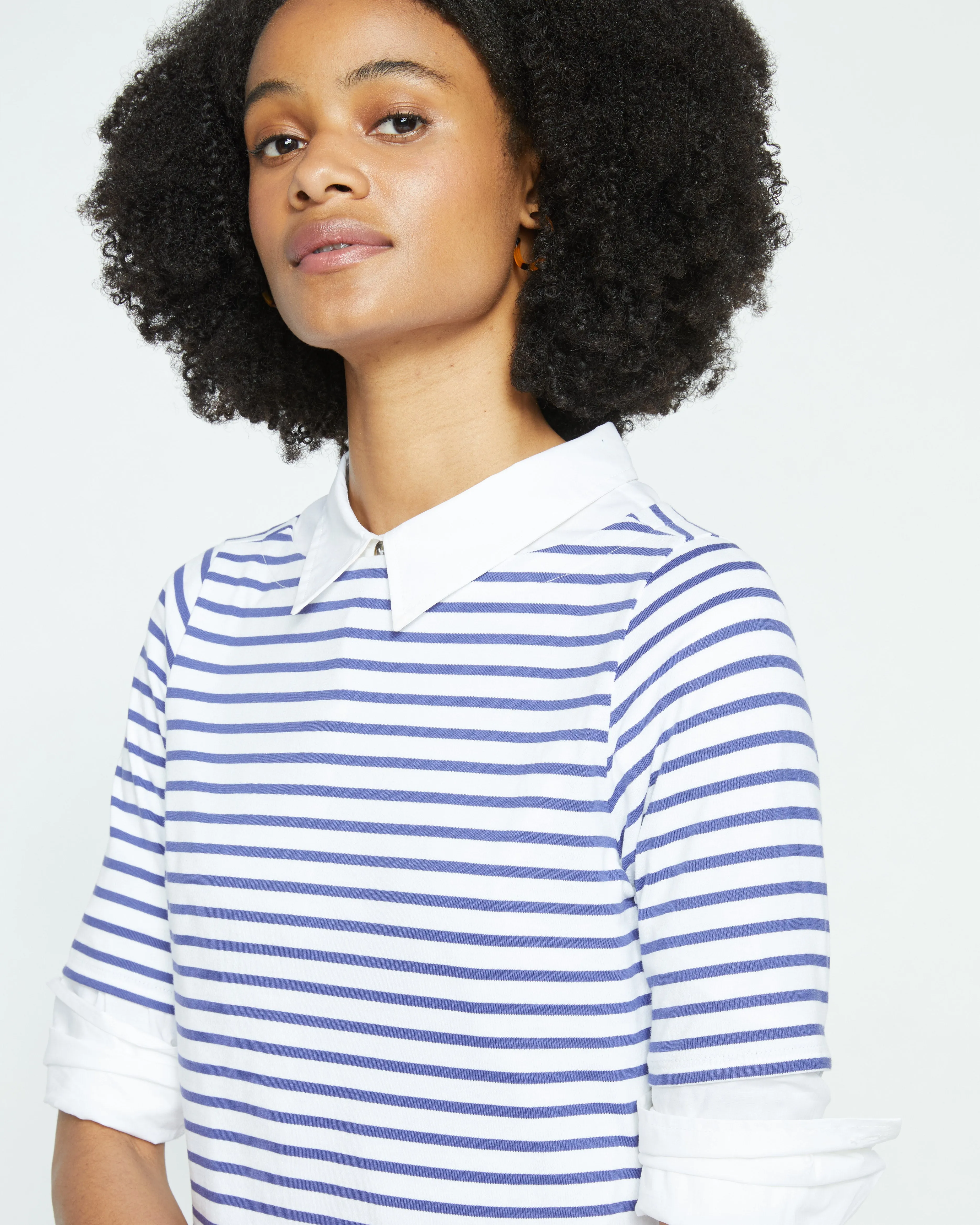 Belle Breton-Stripe Compact Jersey Dress - White/Navy Stripe sold by Universal Standard product image thumbnail 2