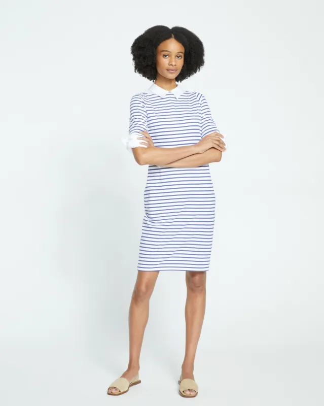 Belle Breton-Stripe Compact Jersey Dress - White/Navy Stripe sold by Universal Standard