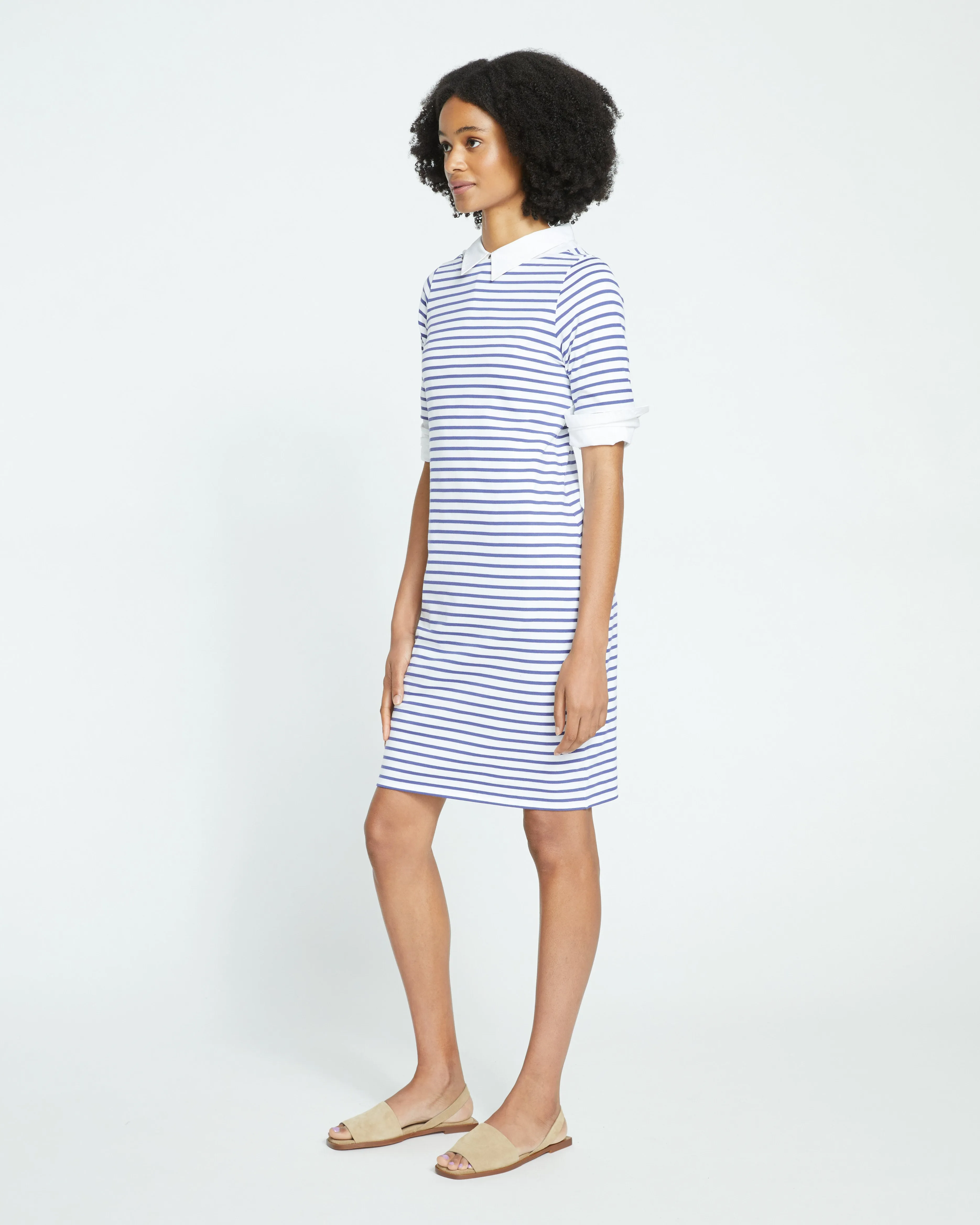 Belle Breton-Stripe Compact Jersey Dress - White/Navy Stripe sold by Universal Standard product image thumbnail 3