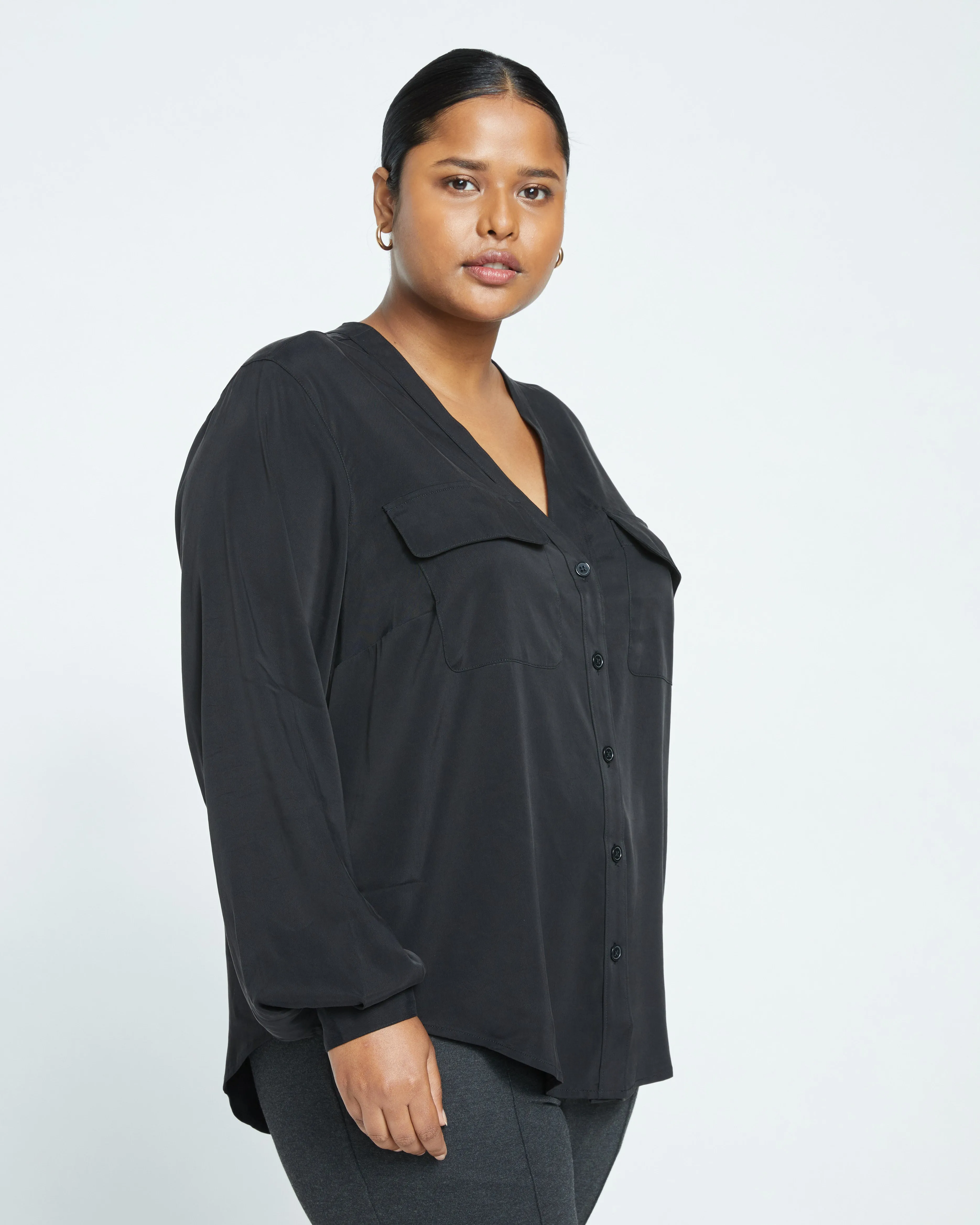 Cooling Stretch Cupro Button-Down Blouse - Black sold by Universal Standard product image thumbnail 4