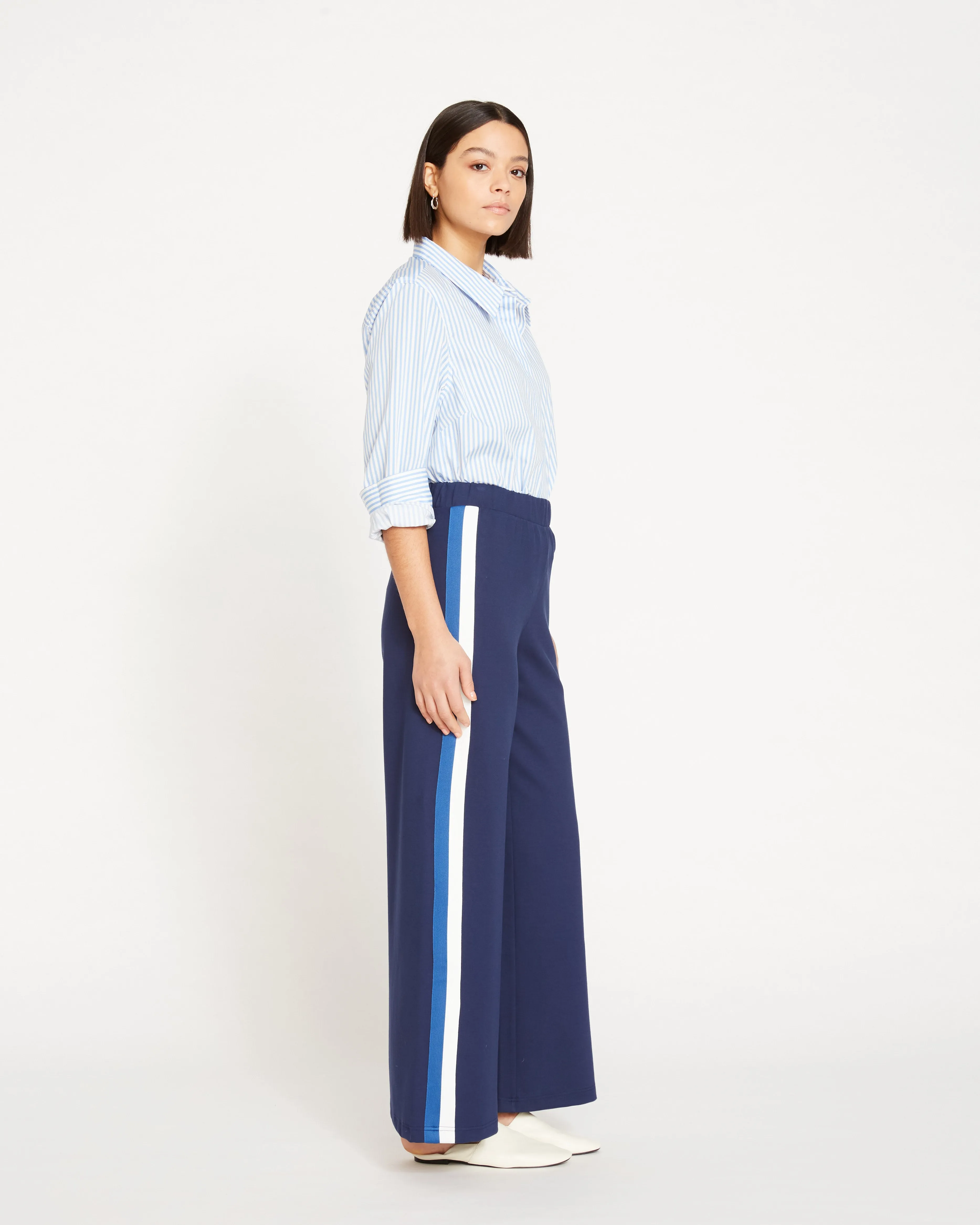 Stephanie Wide Leg Stripe Ponte Pants 30 Inch - Navy with Blue/White Stripe sold by Universal Standard product image thumbnail 3
