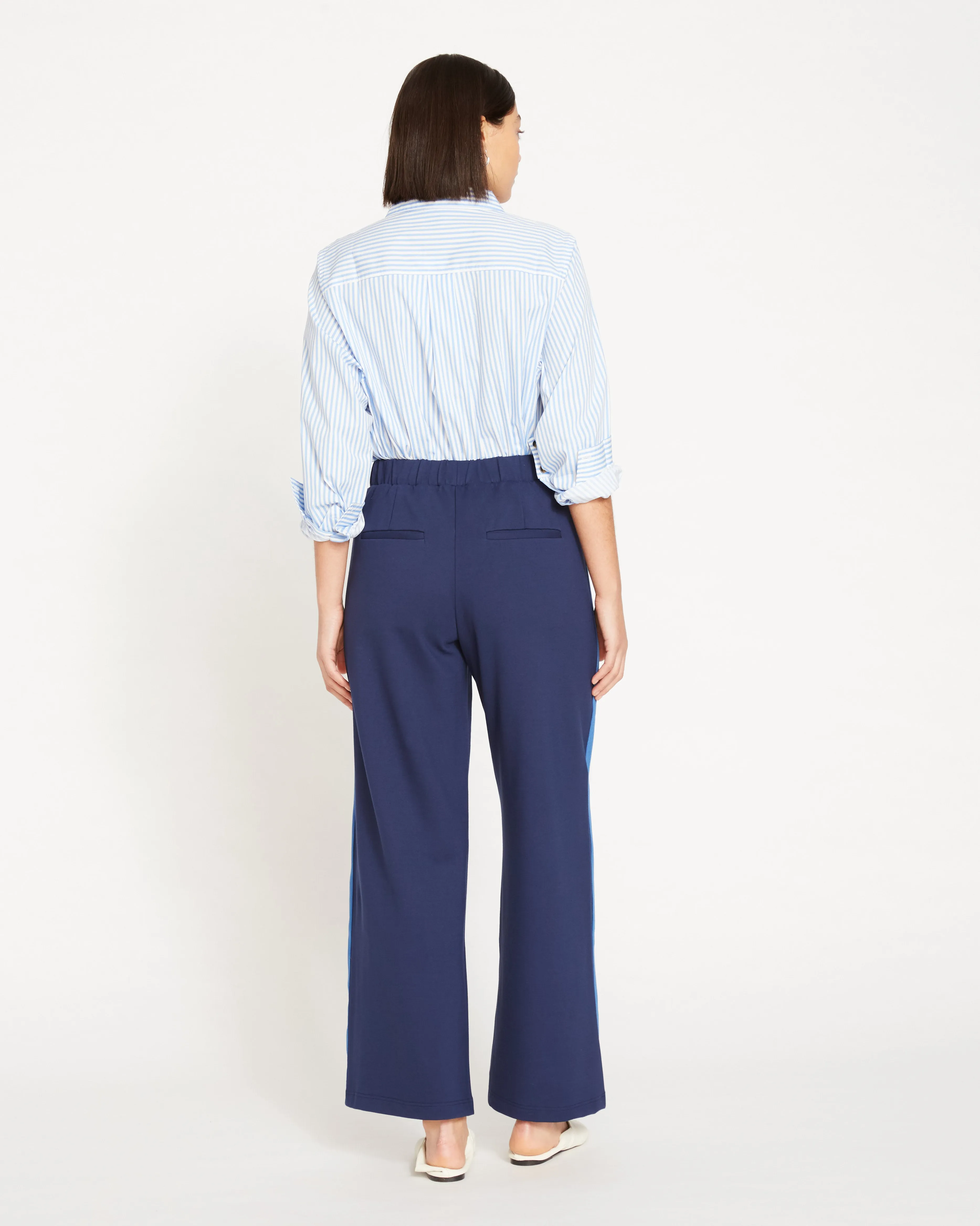 Stephanie Wide Leg Stripe Ponte Pants 30 Inch - Navy with Blue/White Stripe sold by Universal Standard product image thumbnail 4